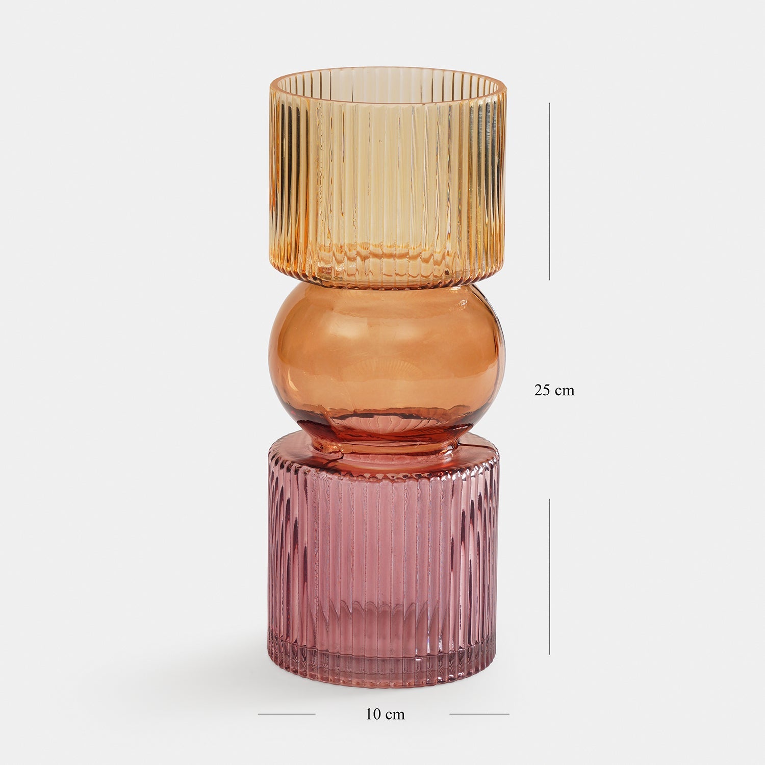 Amber 3 Tone Multi Shaped Ribbed Glass Vase