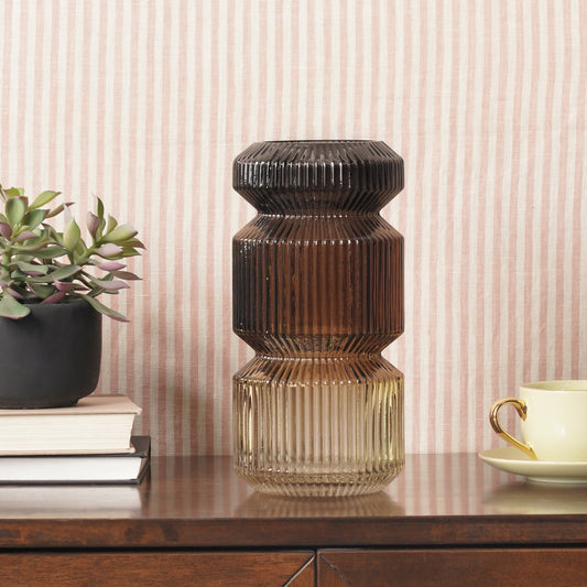 Brown 3 Tone Geometric Ribbed Glass Vase