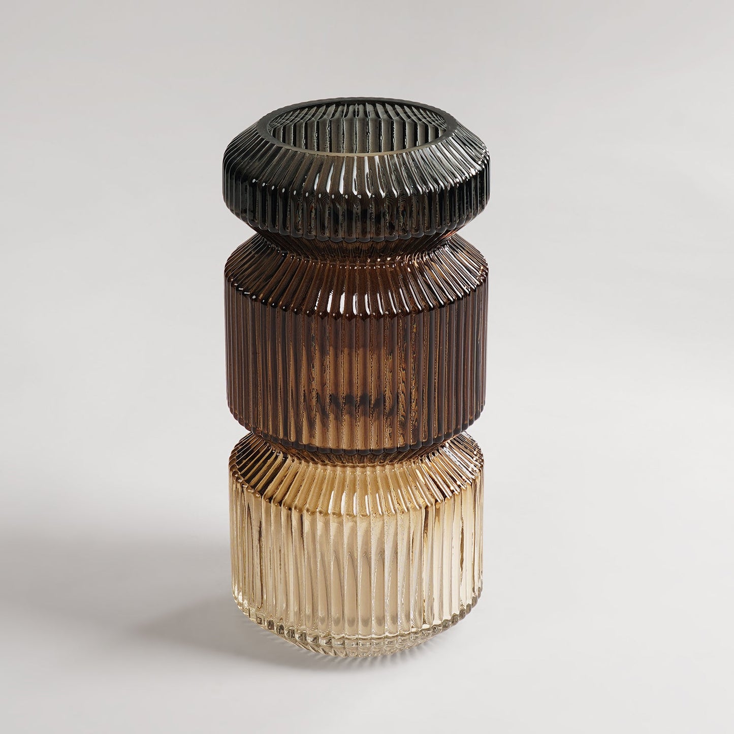 Brown 3 Tone Geometric Ribbed Glass Vase