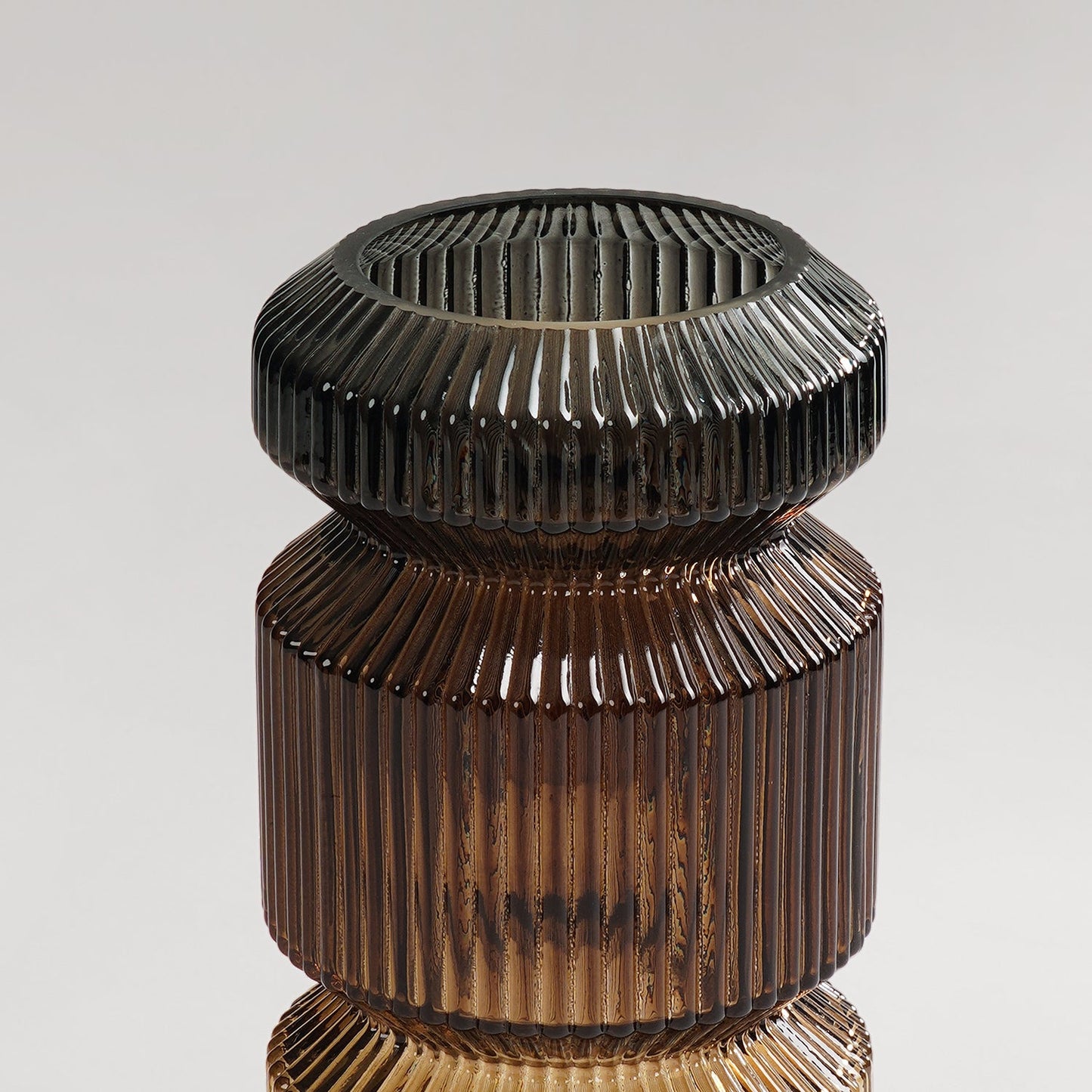 Brown 3 Tone Geometric Ribbed Glass Vase