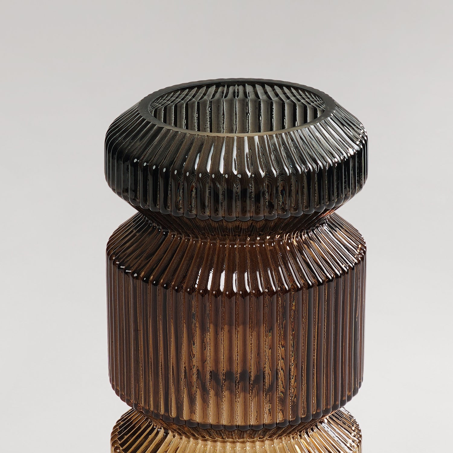 Brown 3 Tone Geometric Ribbed Glass Vase