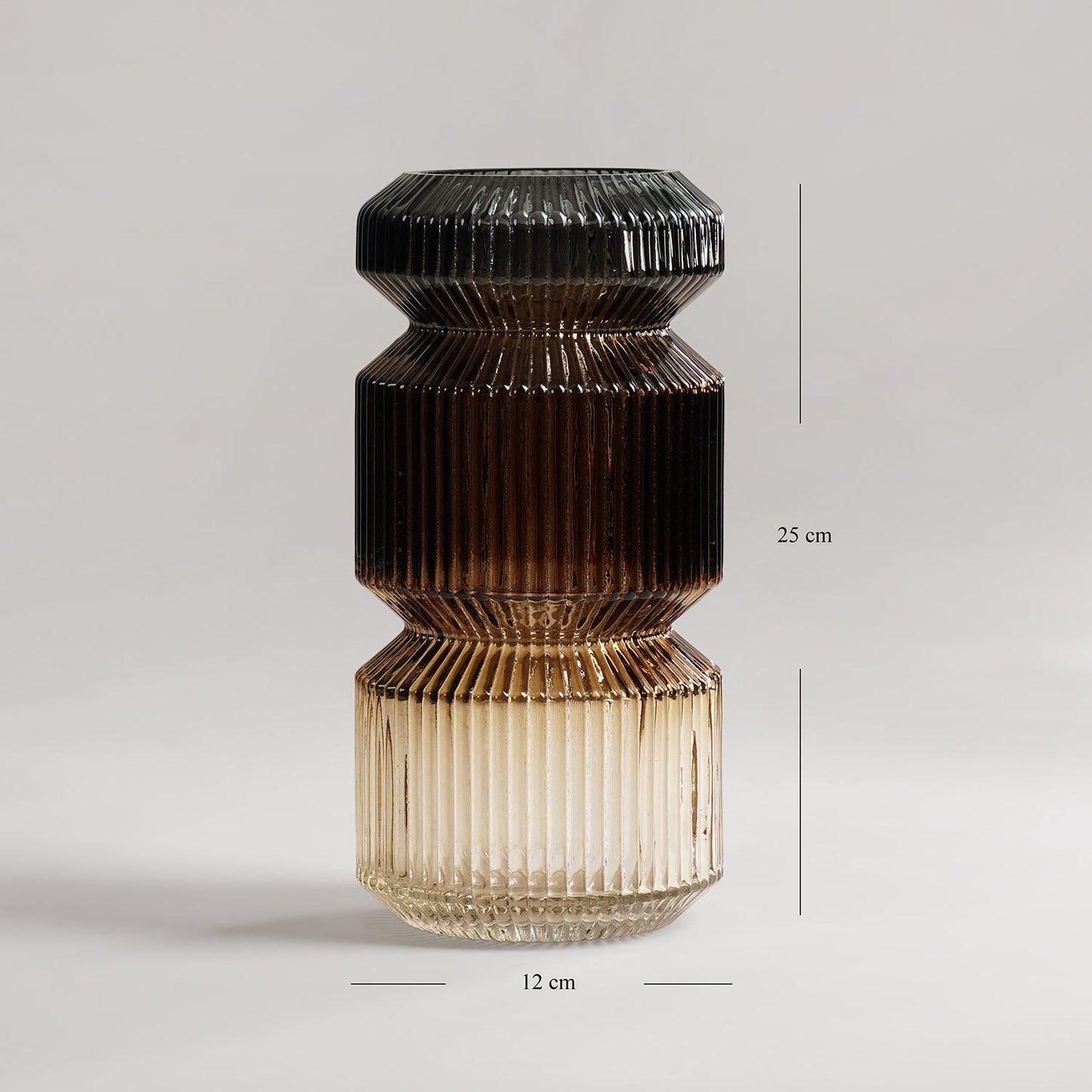 Brown 3 Tone Geometric Ribbed Glass Vase