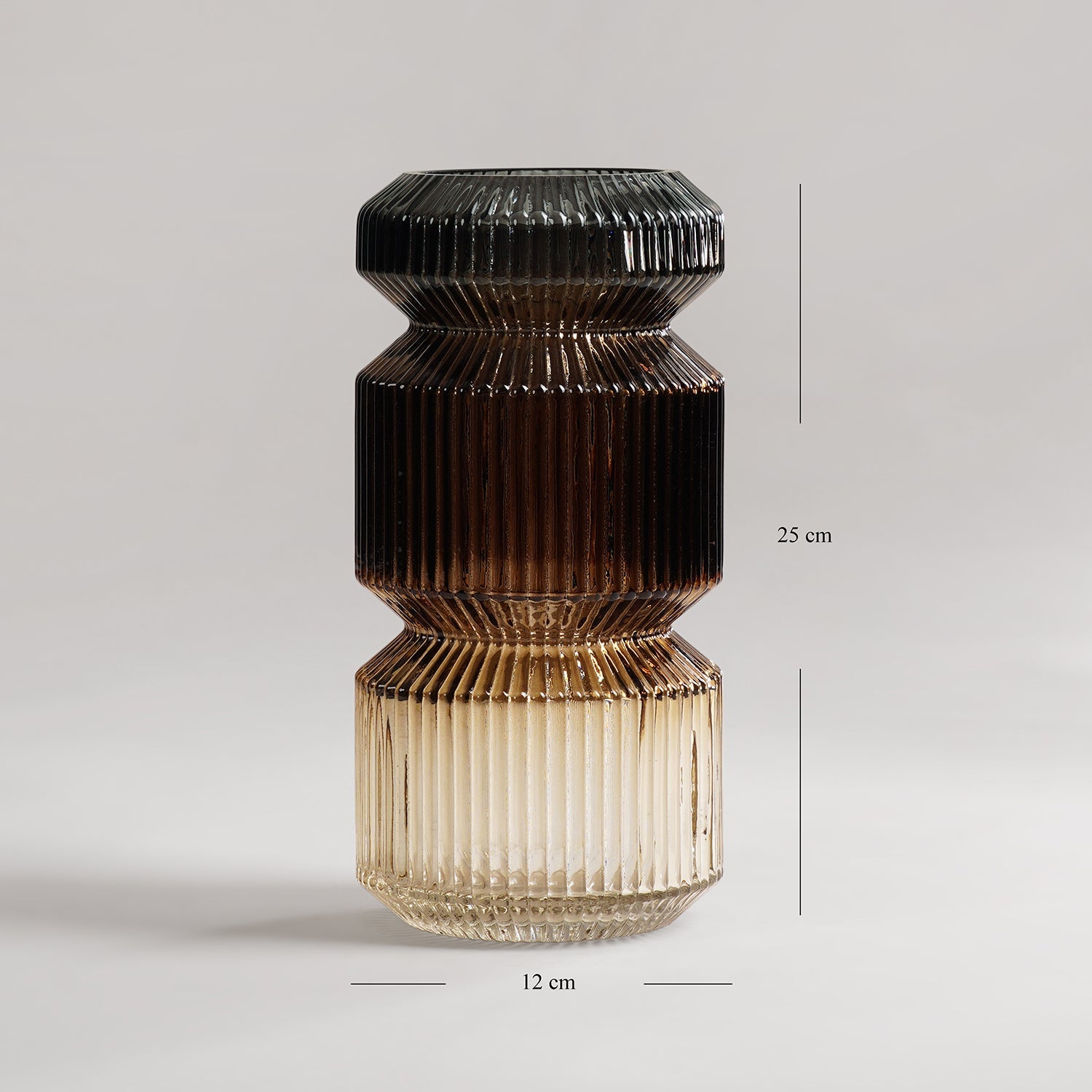 Brown 3 Tone Geometric Ribbed Glass Vase