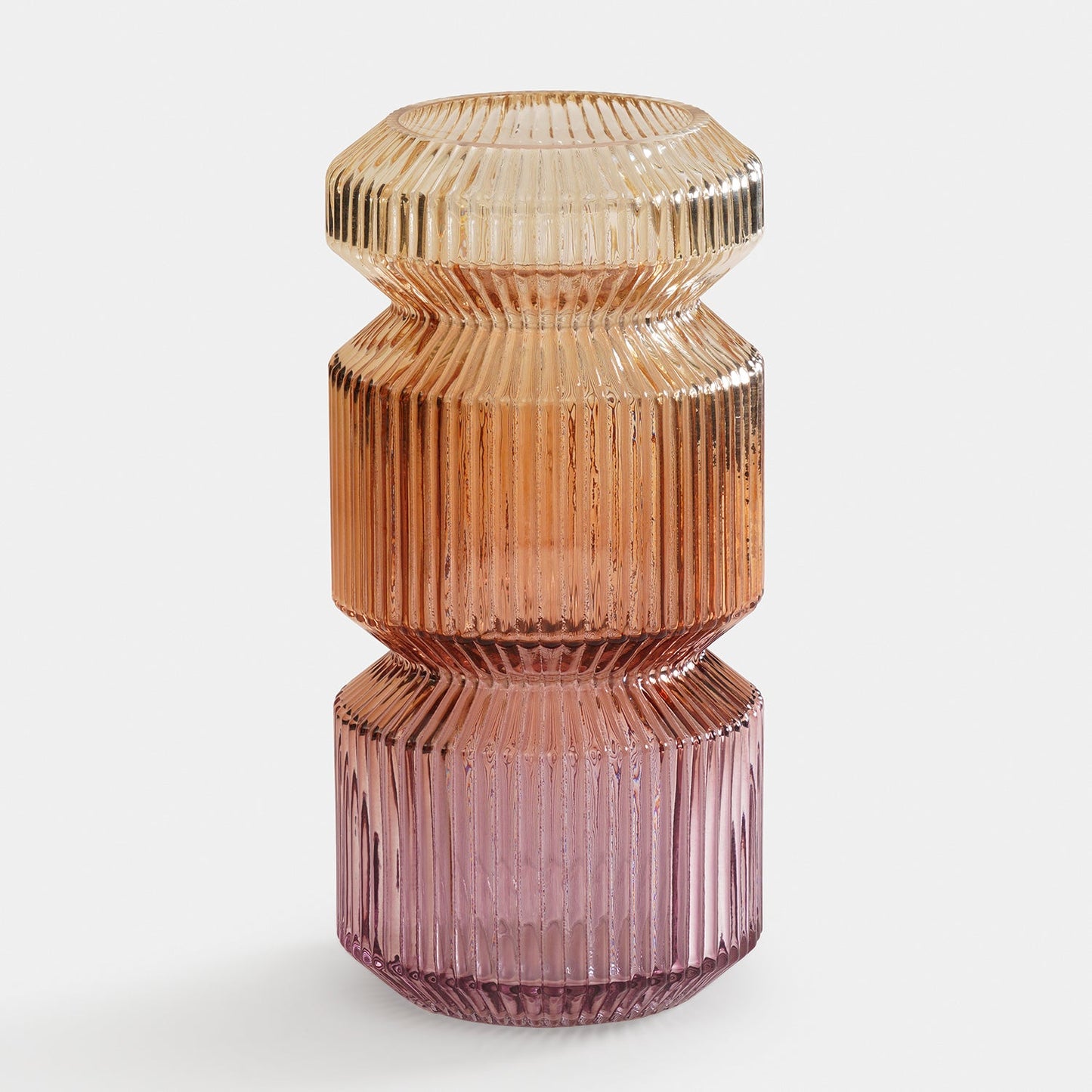 Ambet 3 Tone Geometric Ribbed Glass Vase