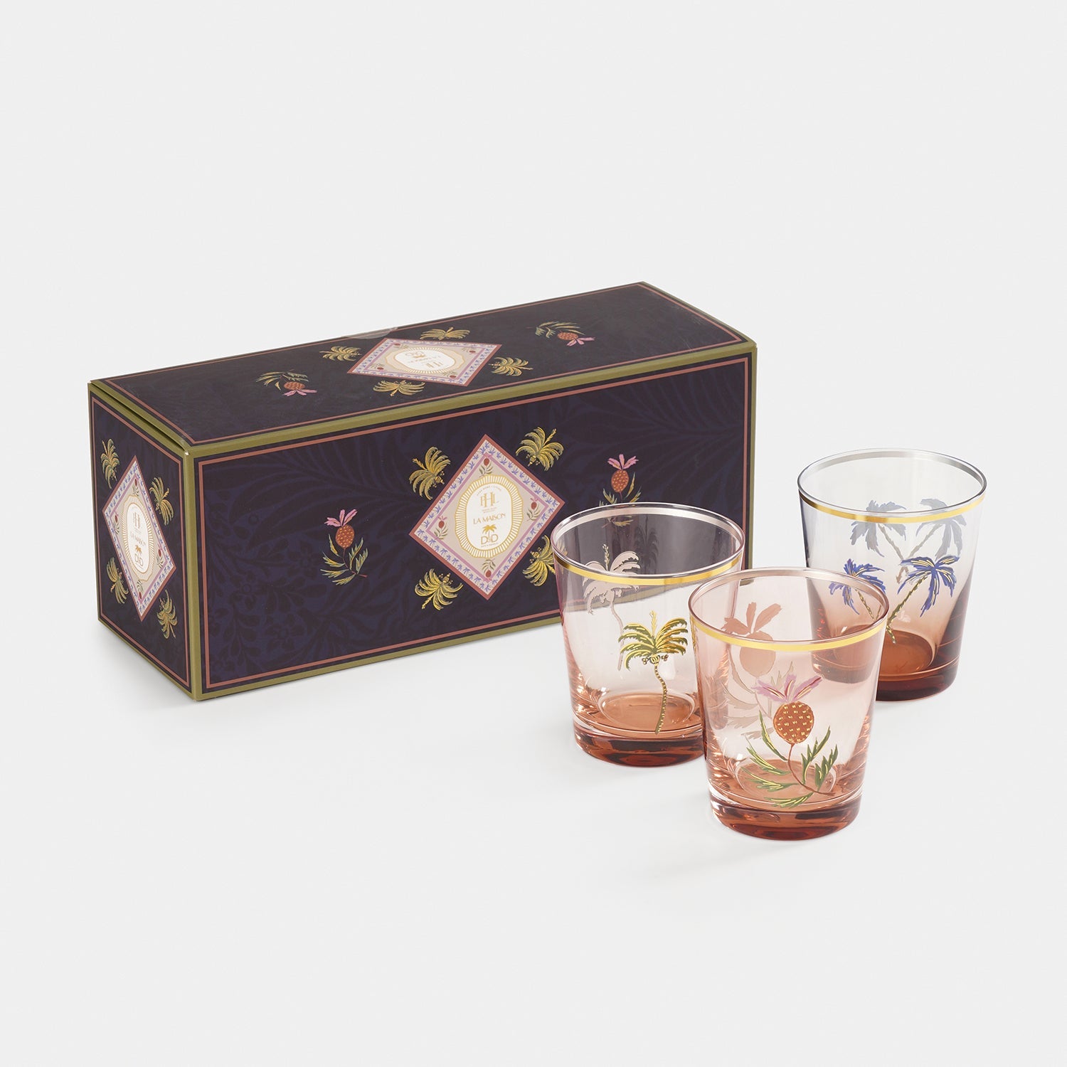 Set of 3 Multicoloured Printed Drinking Glasses