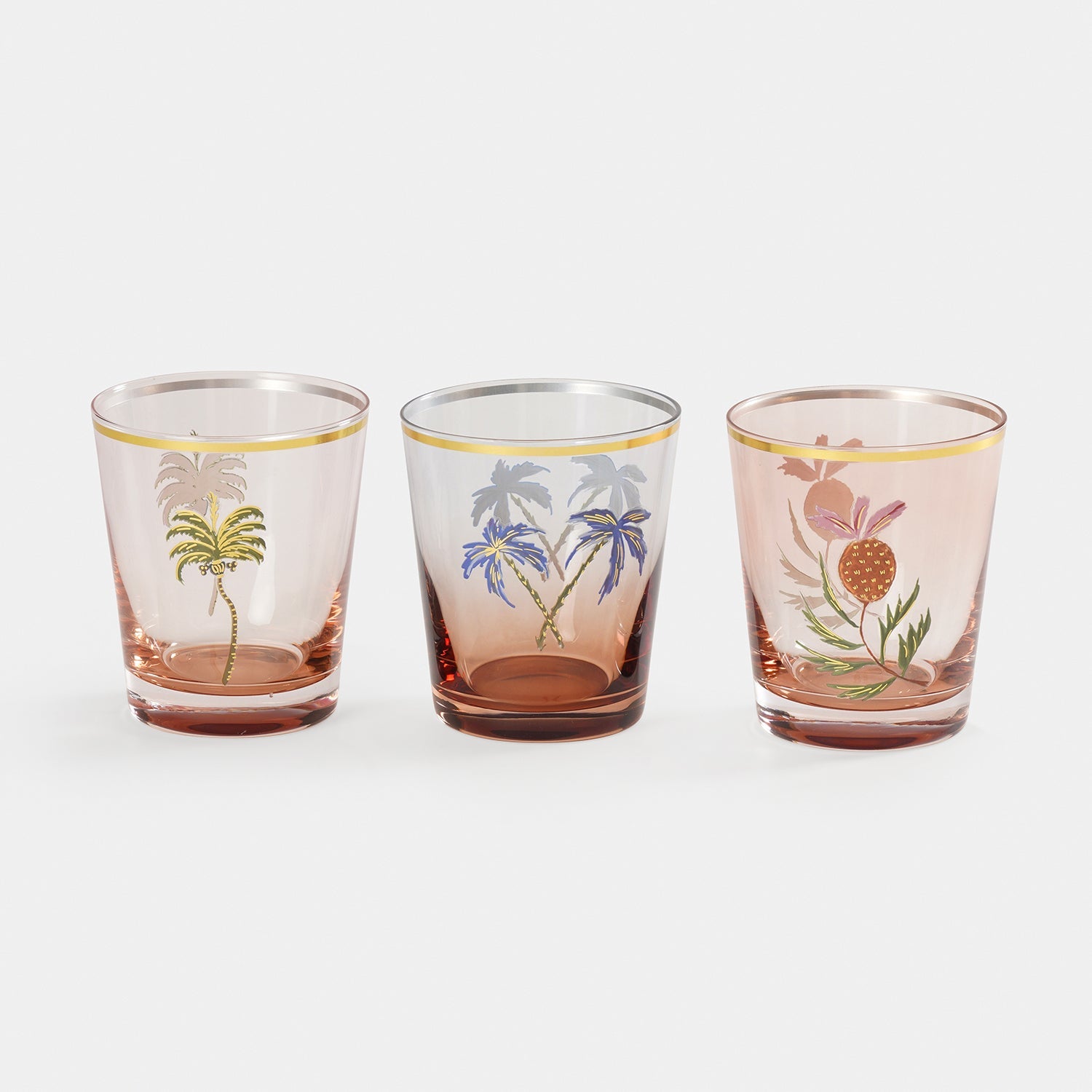 Set of 3 Multicoloured Printed Drinking Glasses