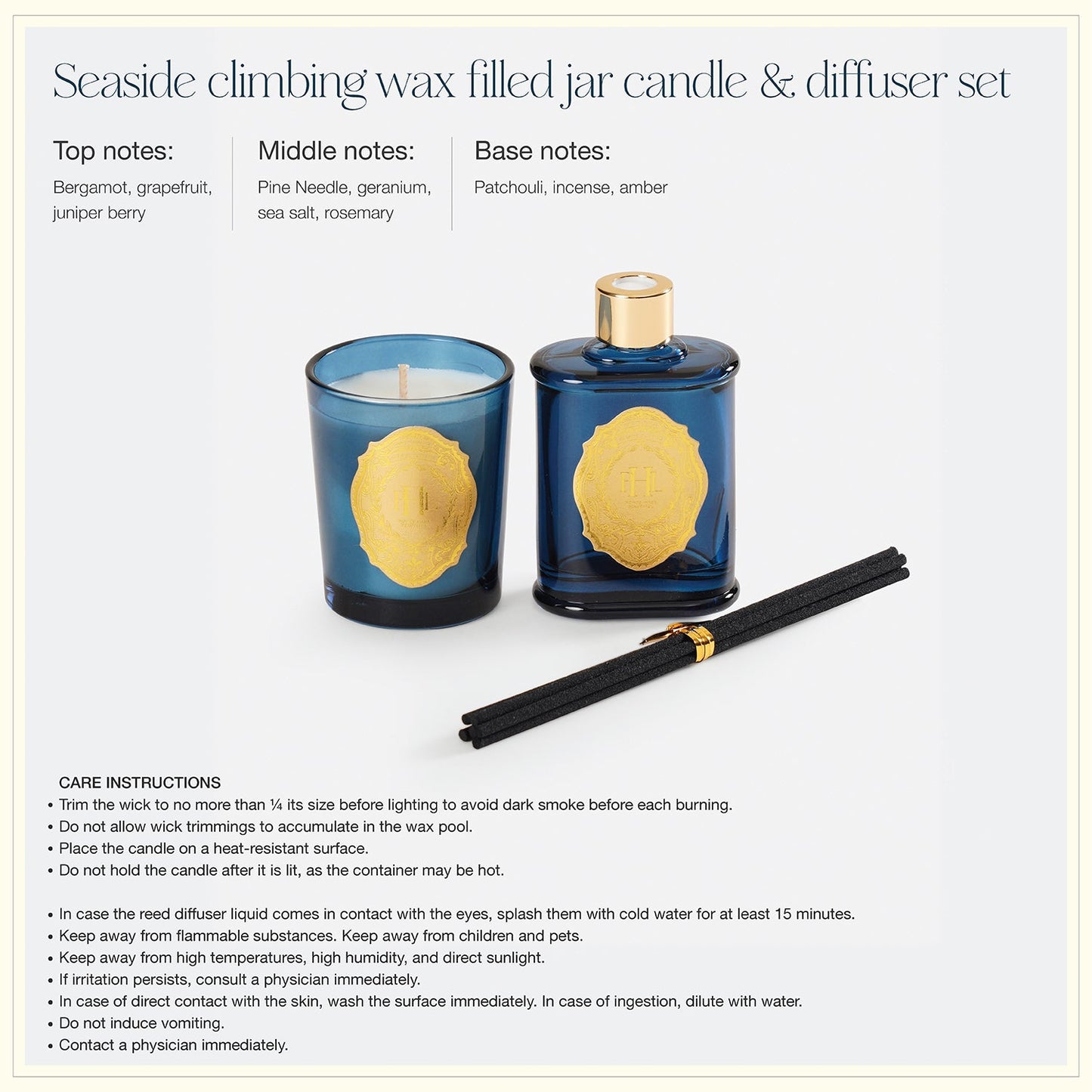 Blue Seaside Climbing Wax Filled Jar Candle & Diffuser set
