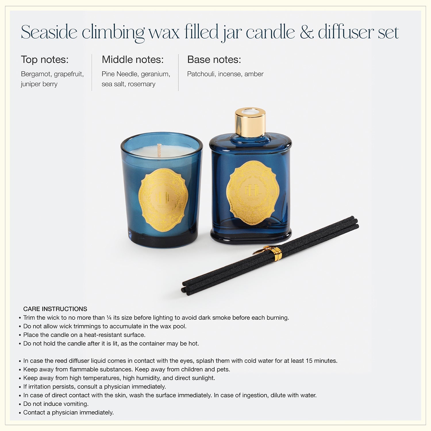 Blue Seaside Climbing Wax Filled Jar Candle & Diffuser set