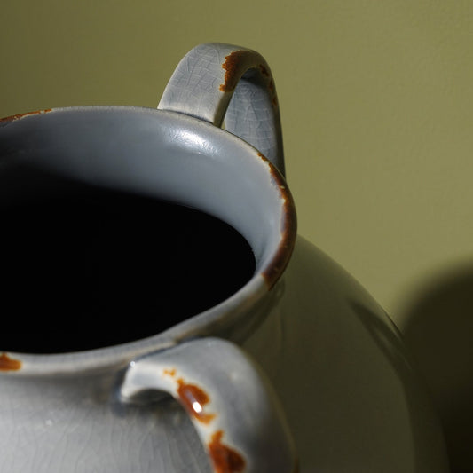 Grey Rustic Ceramic Vase with Two Handles
