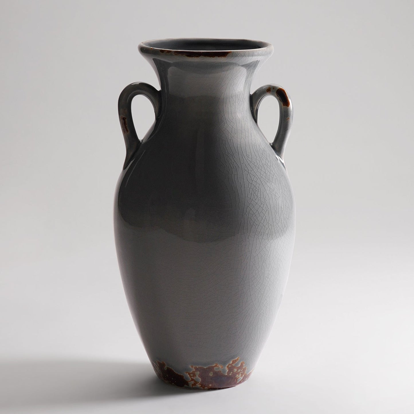 Grey Rustic Ceramic Vase with Two Handles