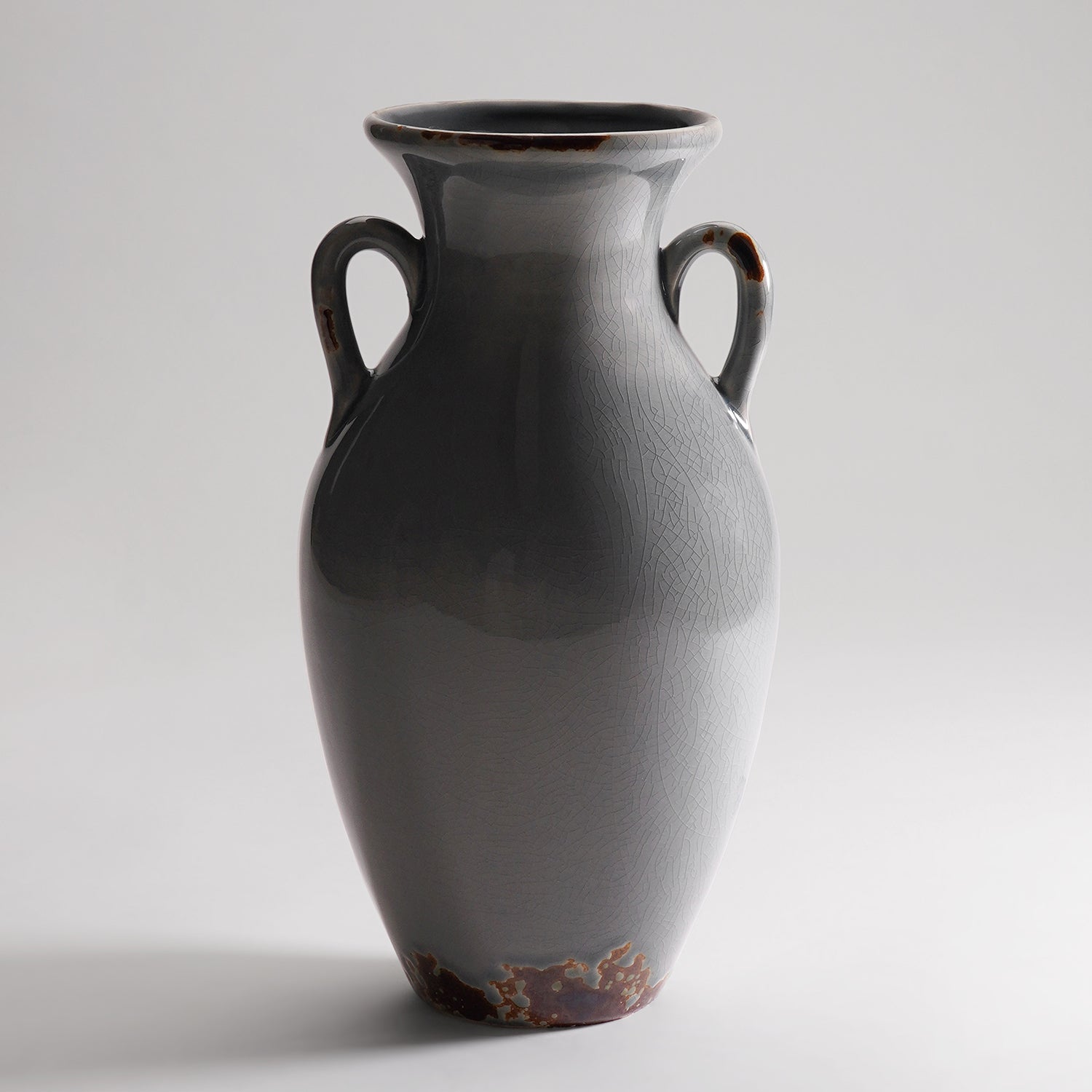 Grey Rustic Ceramic Vase with Two Handles
