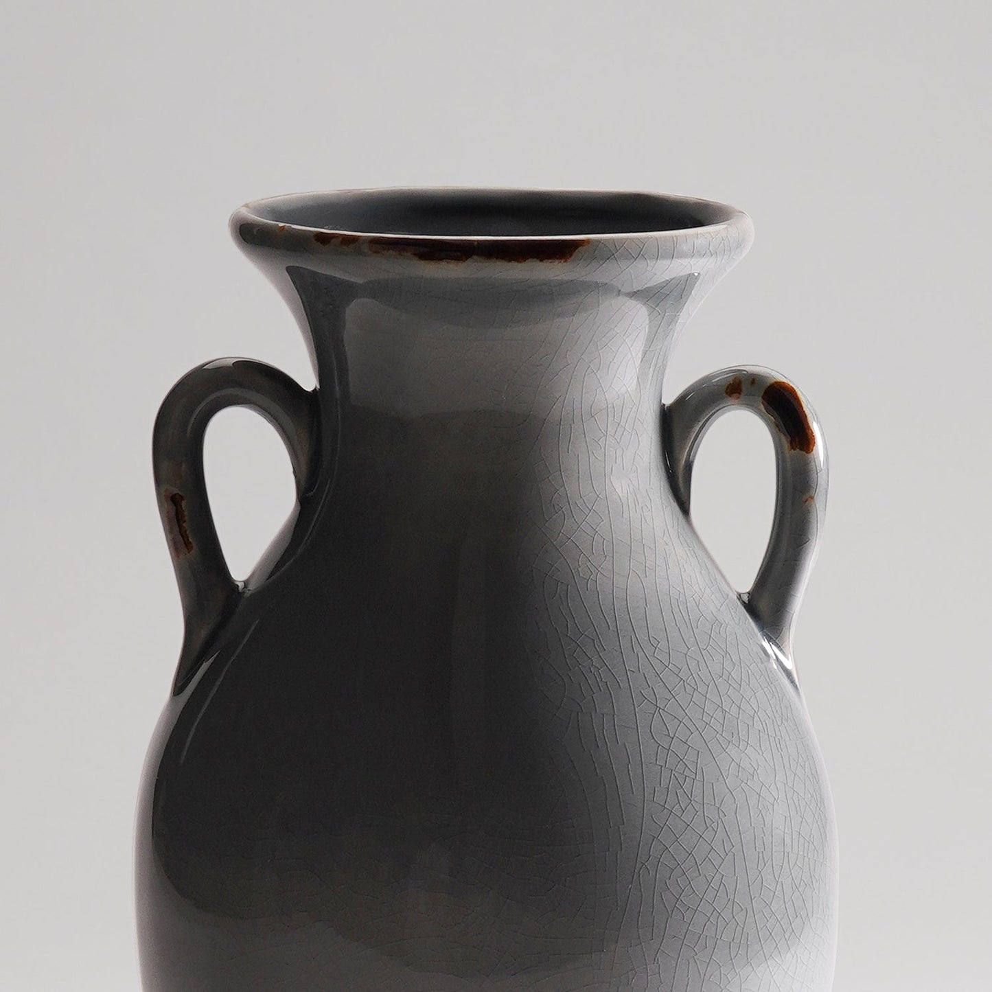 Grey Rustic Ceramic Vase with Two Handles