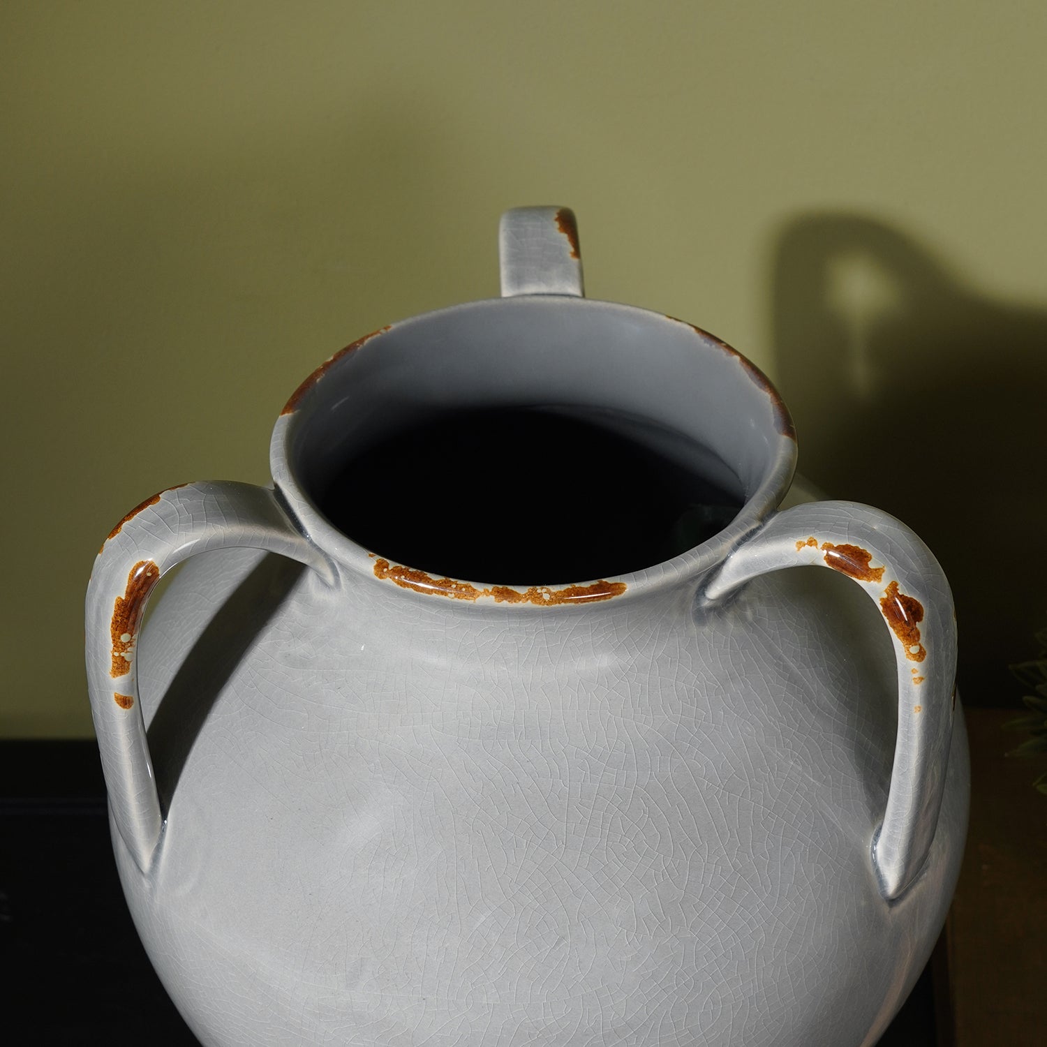 Grey Rustic Ceramic Vase with Three Handles