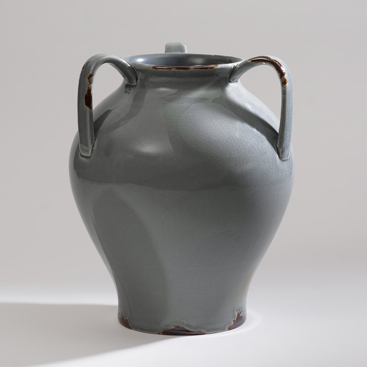 Grey Rustic Ceramic Vase with Three Handles