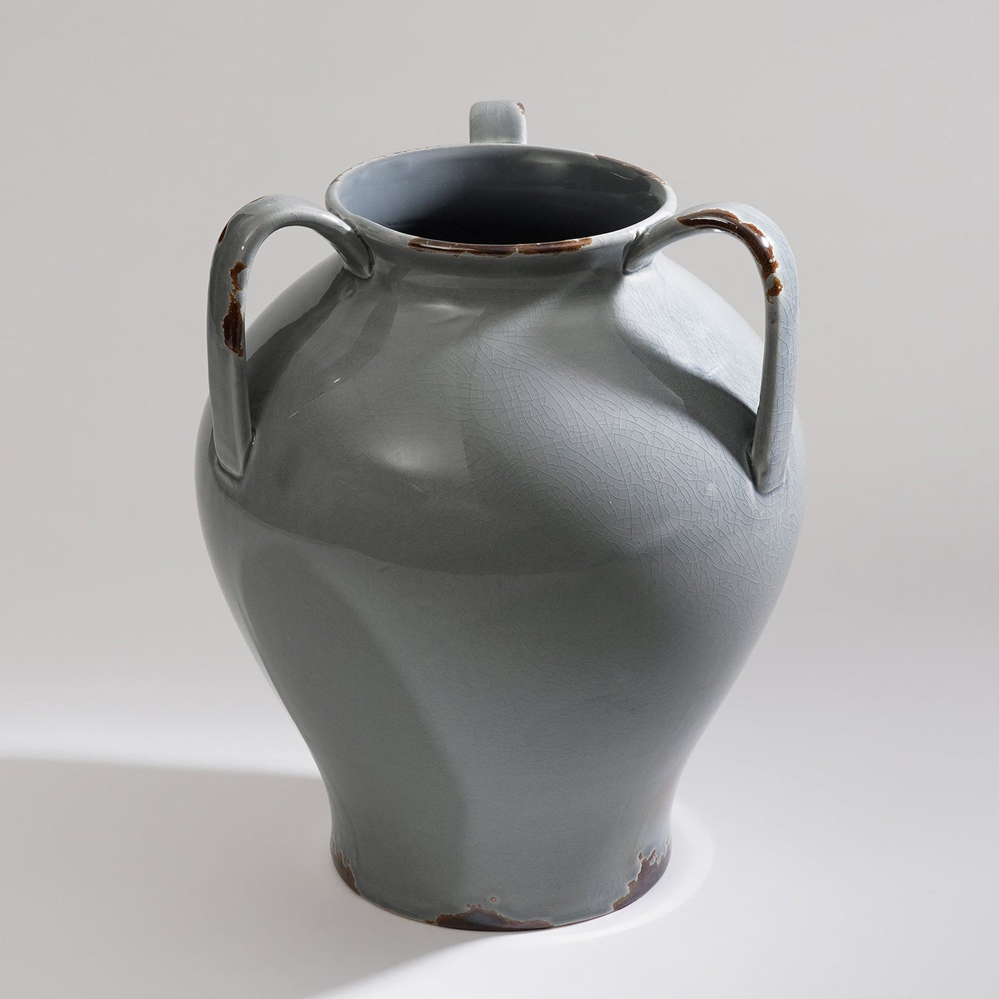 Grey Rustic Ceramic Vase with Three Handles