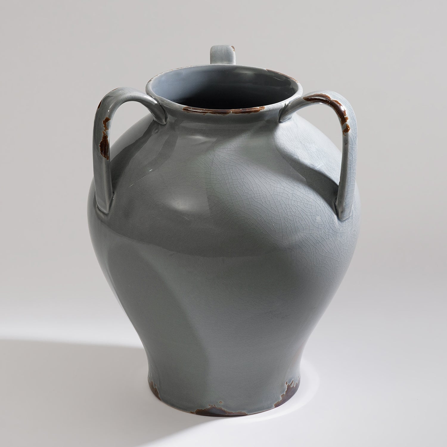 Grey Rustic Ceramic Vase with Three Handles