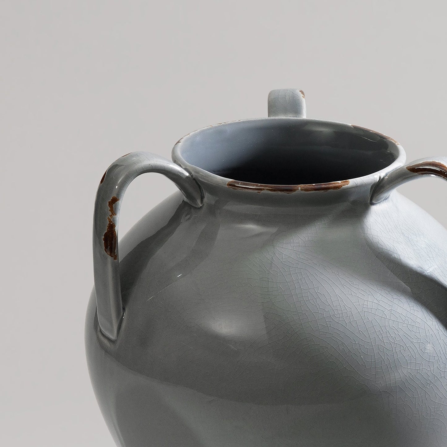 Grey Rustic Ceramic Vase with Three Handles