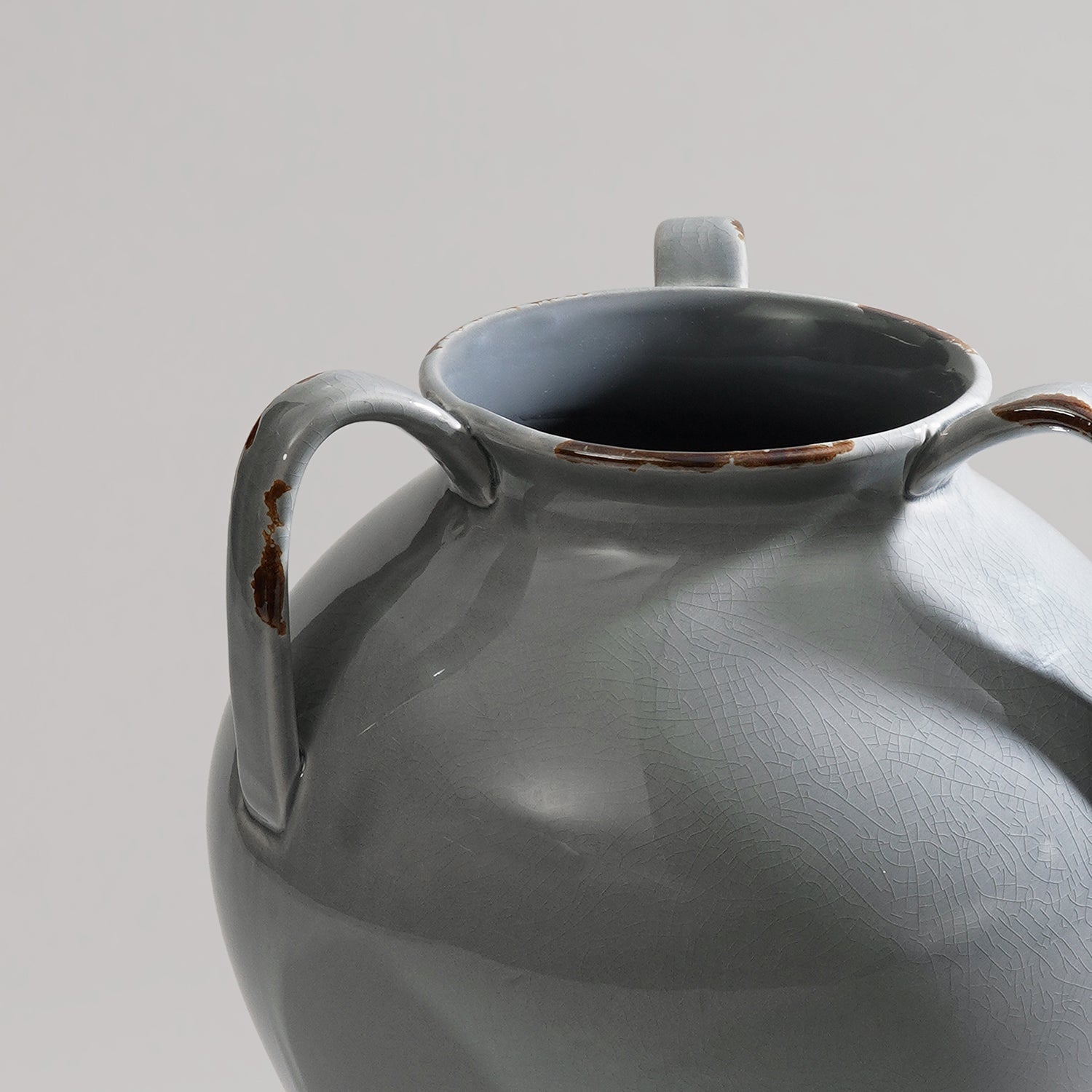 Grey Rustic Ceramic Vase with Three Handles