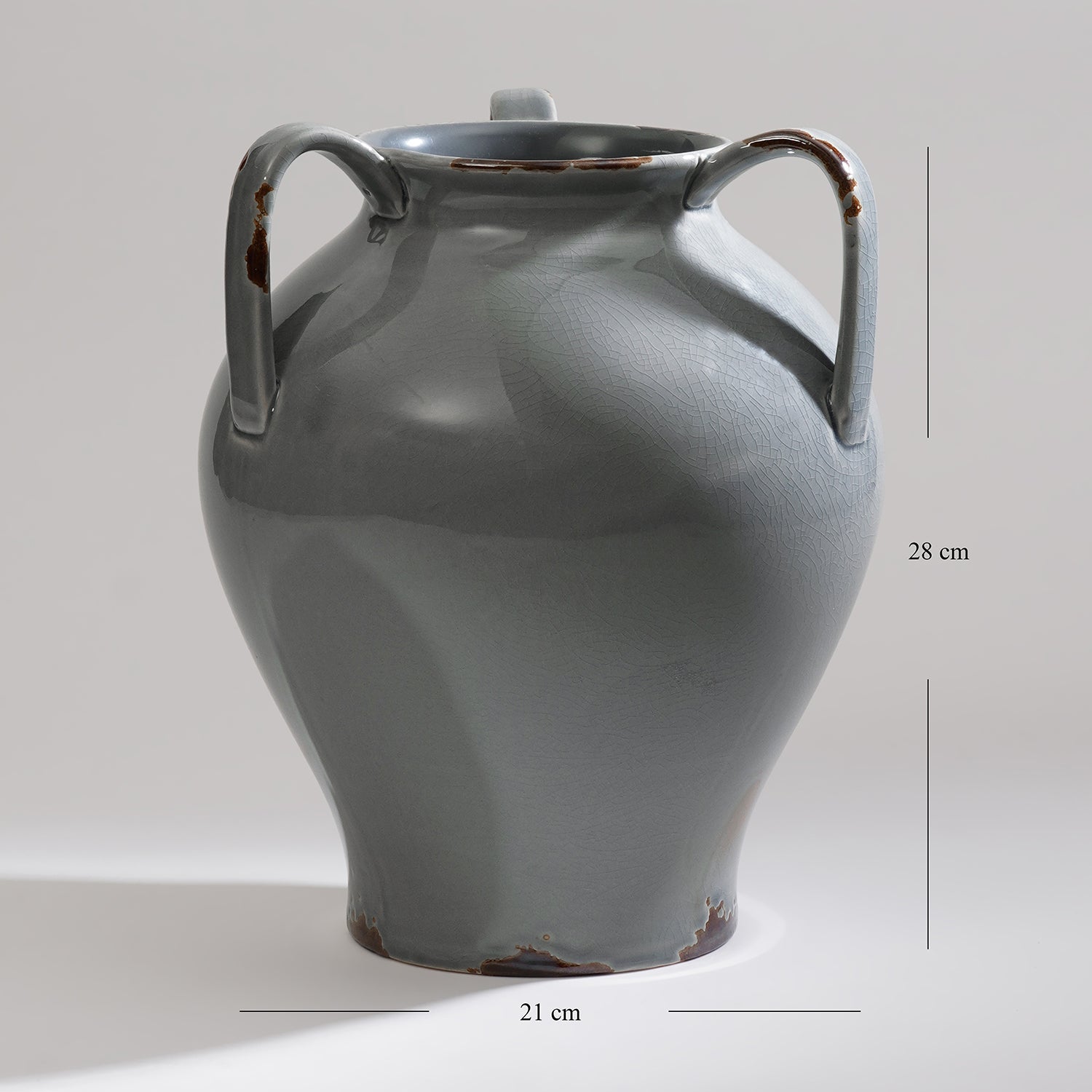 Grey Rustic Ceramic Vase with Three Handles