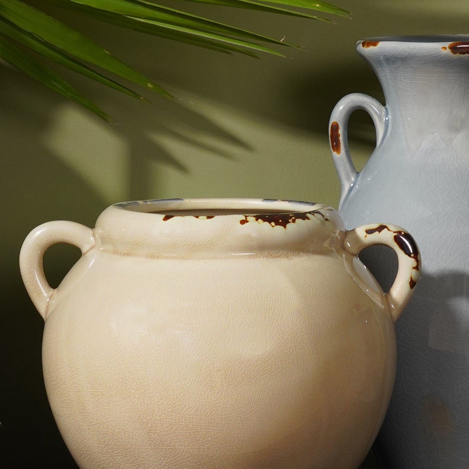 Beige Rustic Ceramic Vase with Two Handles