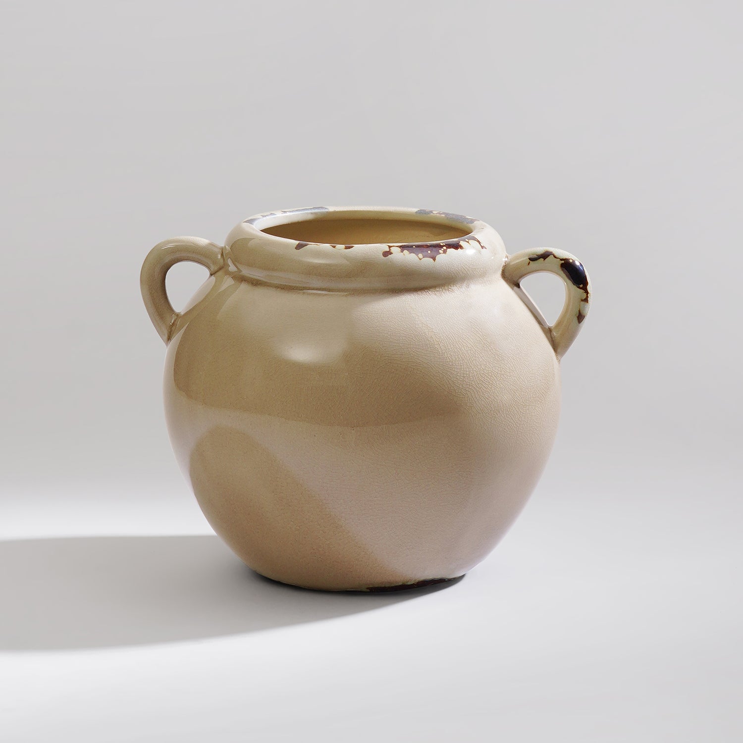 Beige Rustic Ceramic Vase with Two Handles