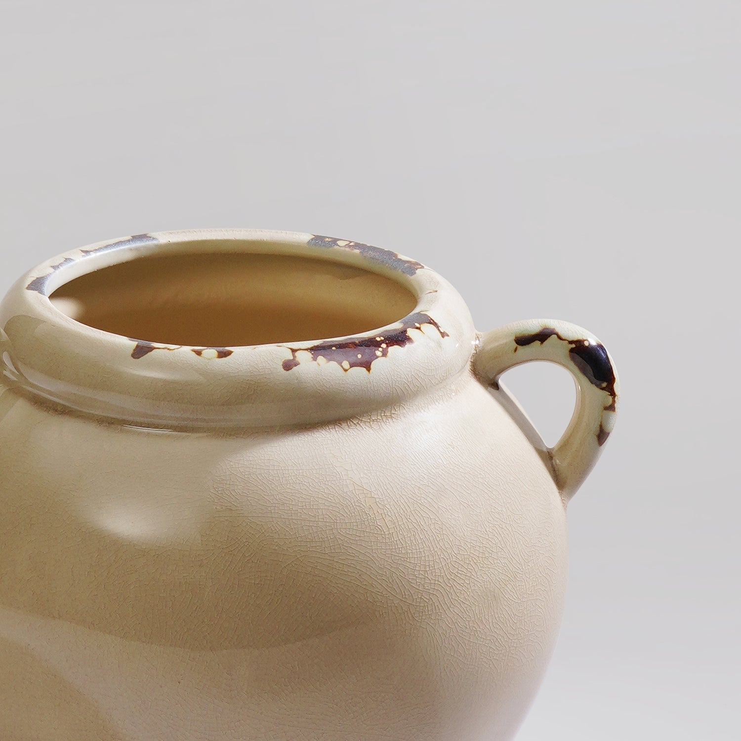 Beige Rustic Ceramic Vase with Two Handles