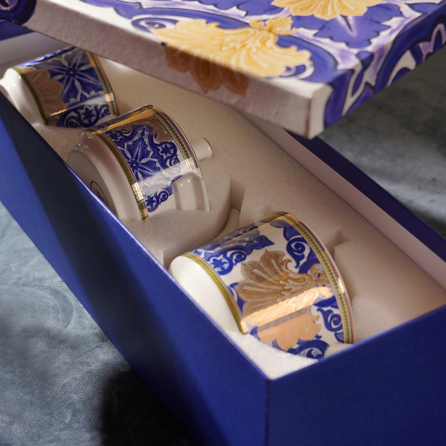 Set of 3 Blue & Ivory Amalfi Print Tea Set