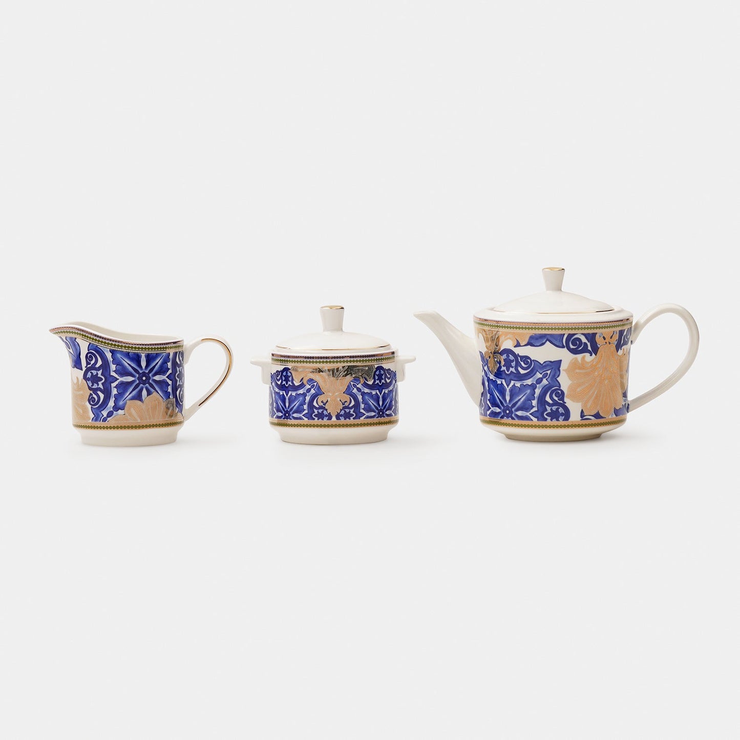Set of 3 Blue & Ivory Amalfi Print Tea Set