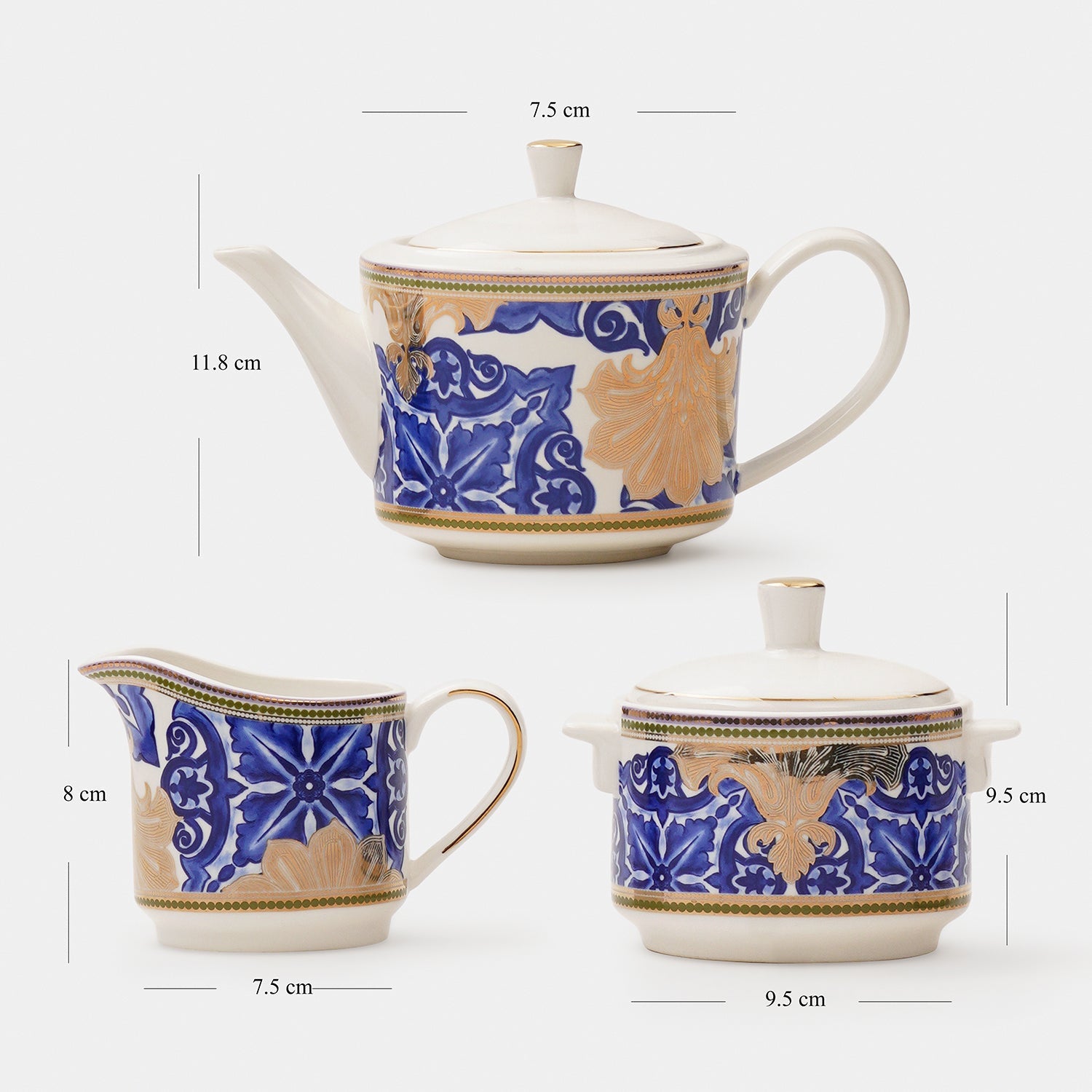 Set of 3 Blue & Ivory Amalfi Print Tea Set