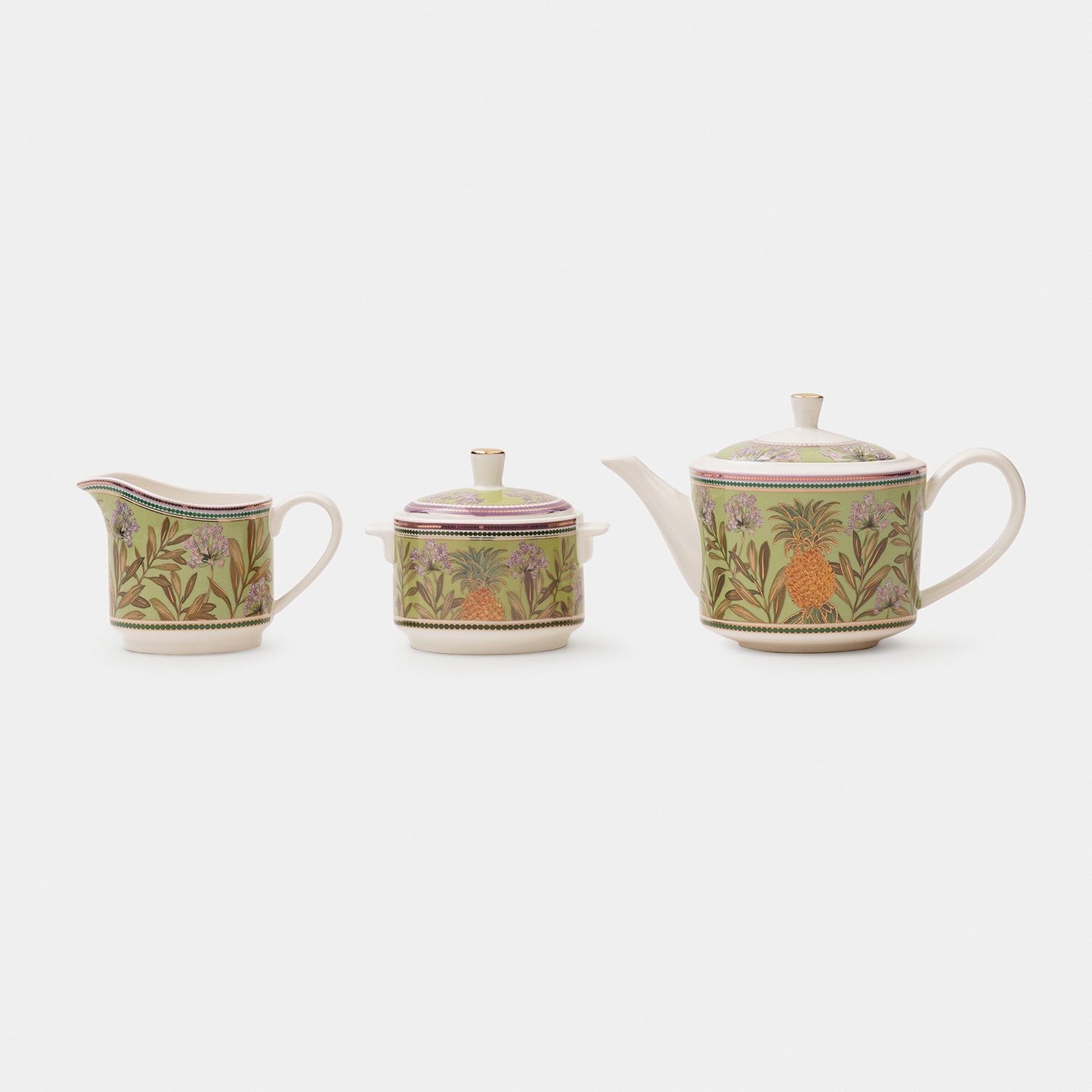 Set of 3 Green Pineapple Print Tea Set
