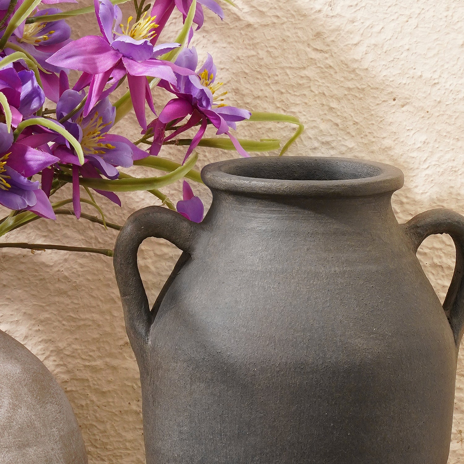 Charcoal Grey Terracotta Earthen Vase