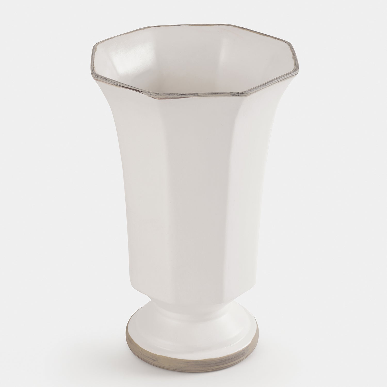 White Hexagonal Terracotta Vase - Large