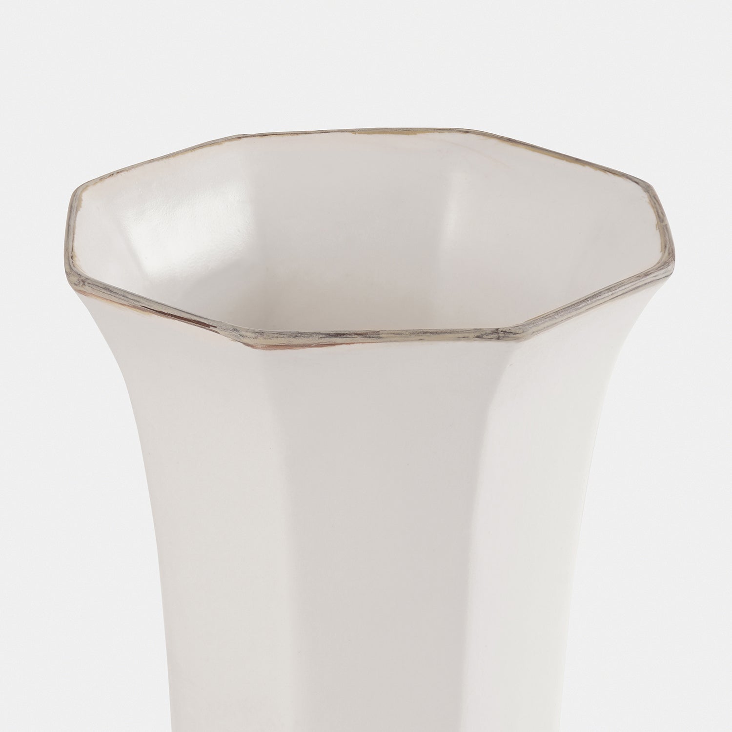 White Hexagonal Terracotta Vase - Large