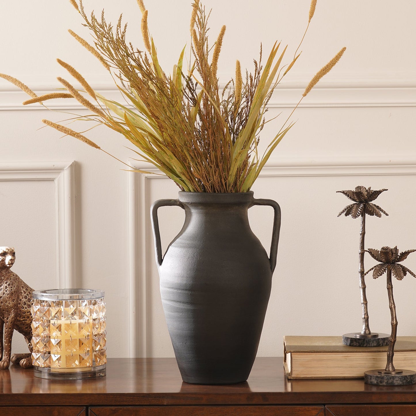 Charcoal Textured Terracotta Vase With Handles