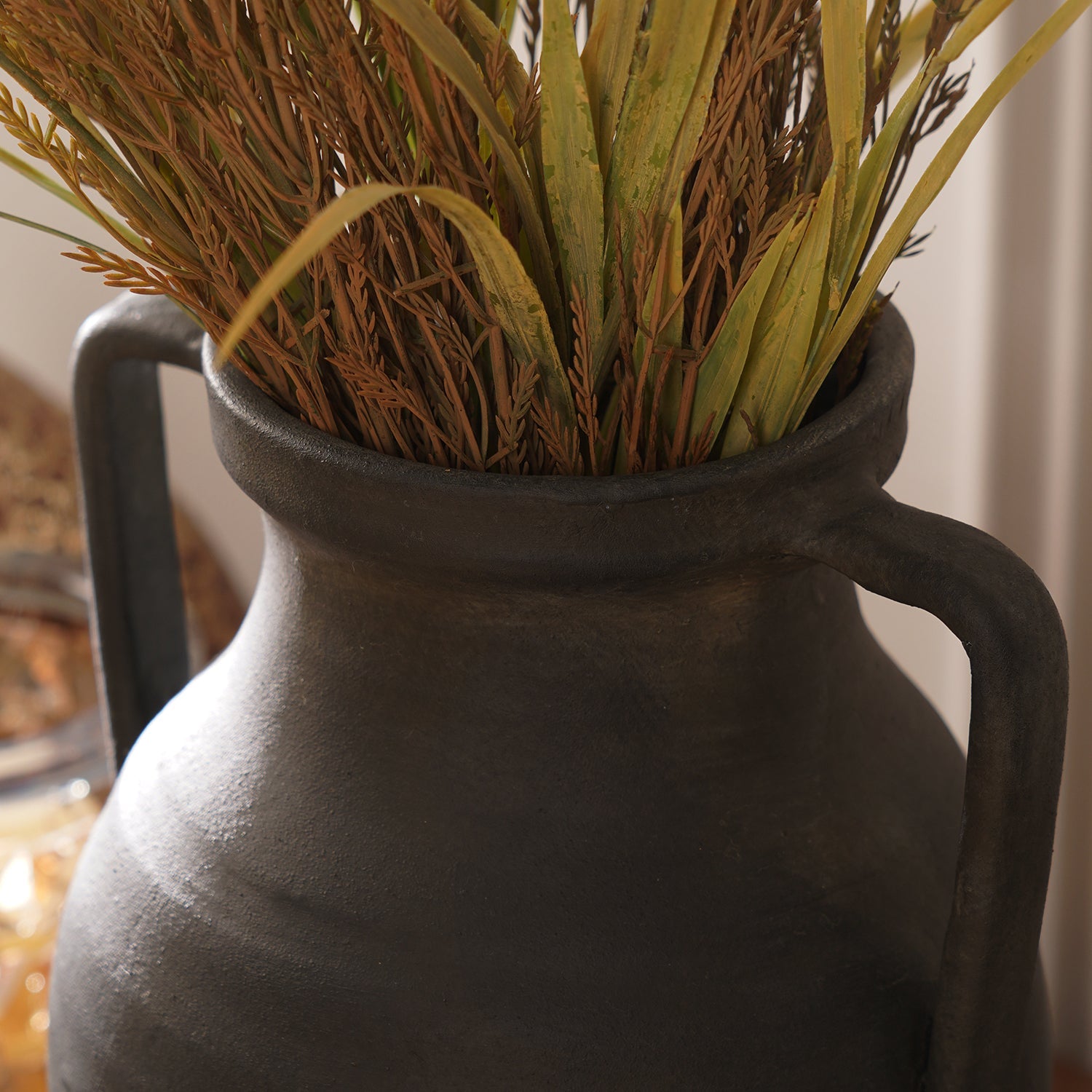 Charcoal Textured Terracotta Vase With Handles