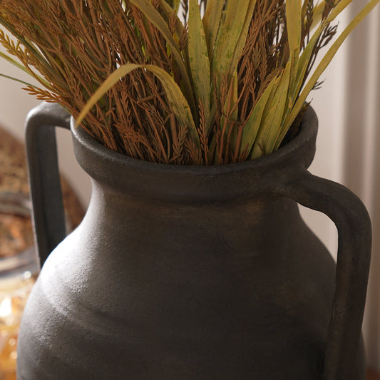 Charcoal Textured Terracotta Vase With Handles