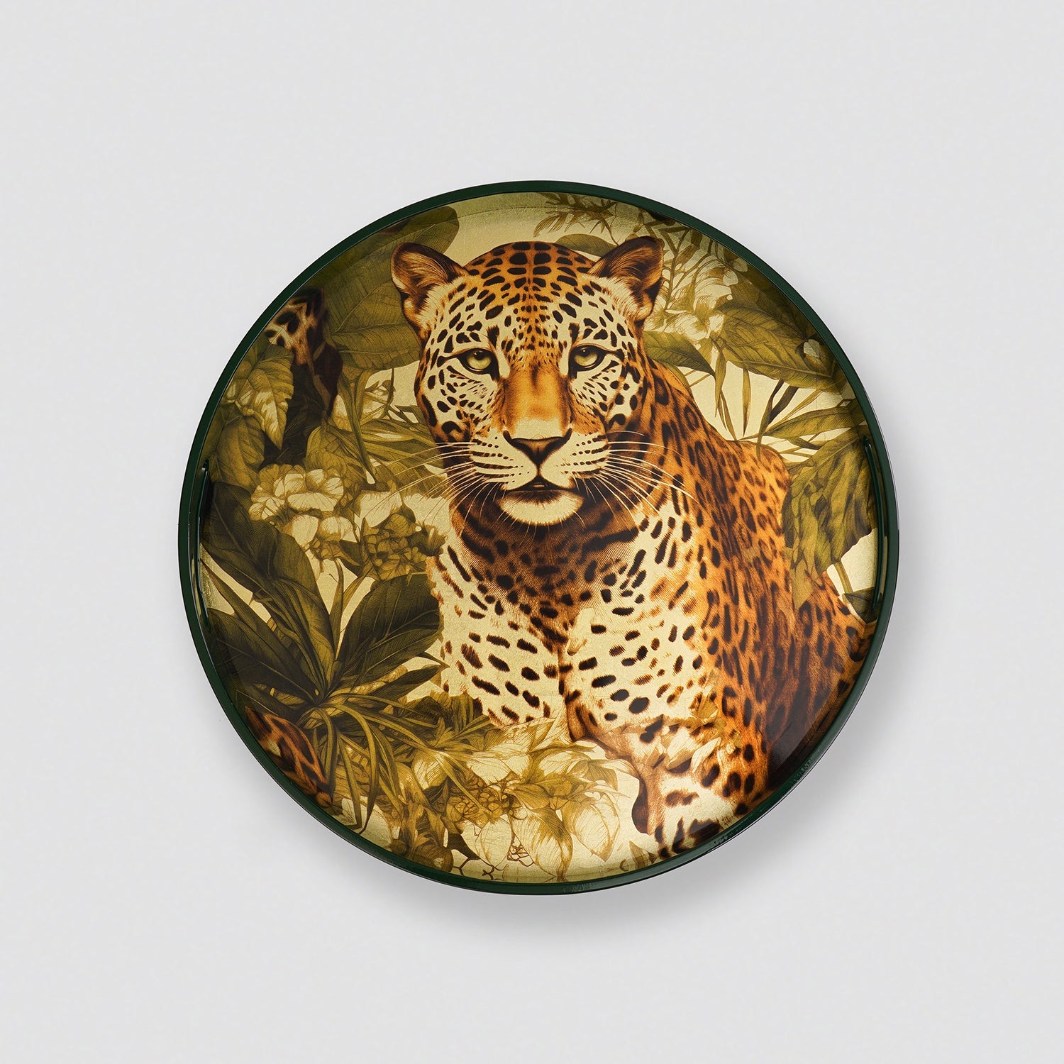 Green Leopard Print Round Tray
