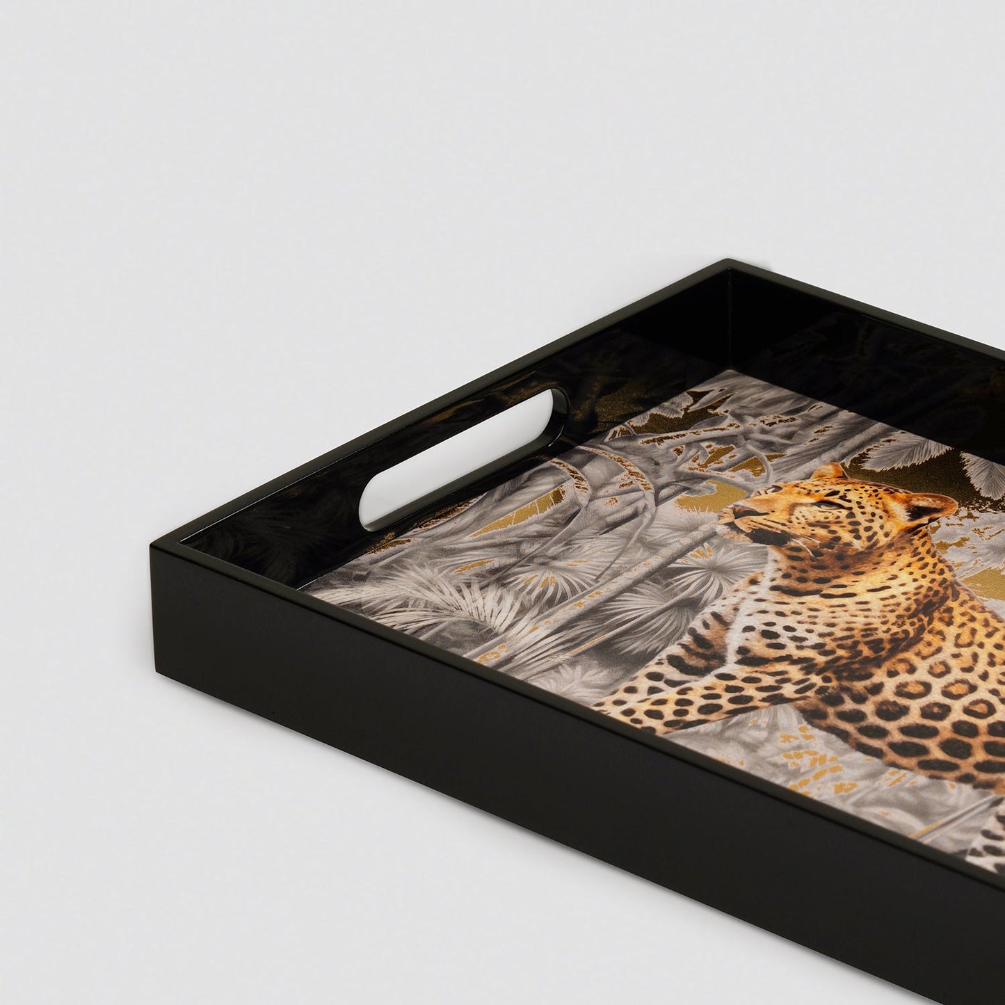 Black Leopard Print Rectangle Tray