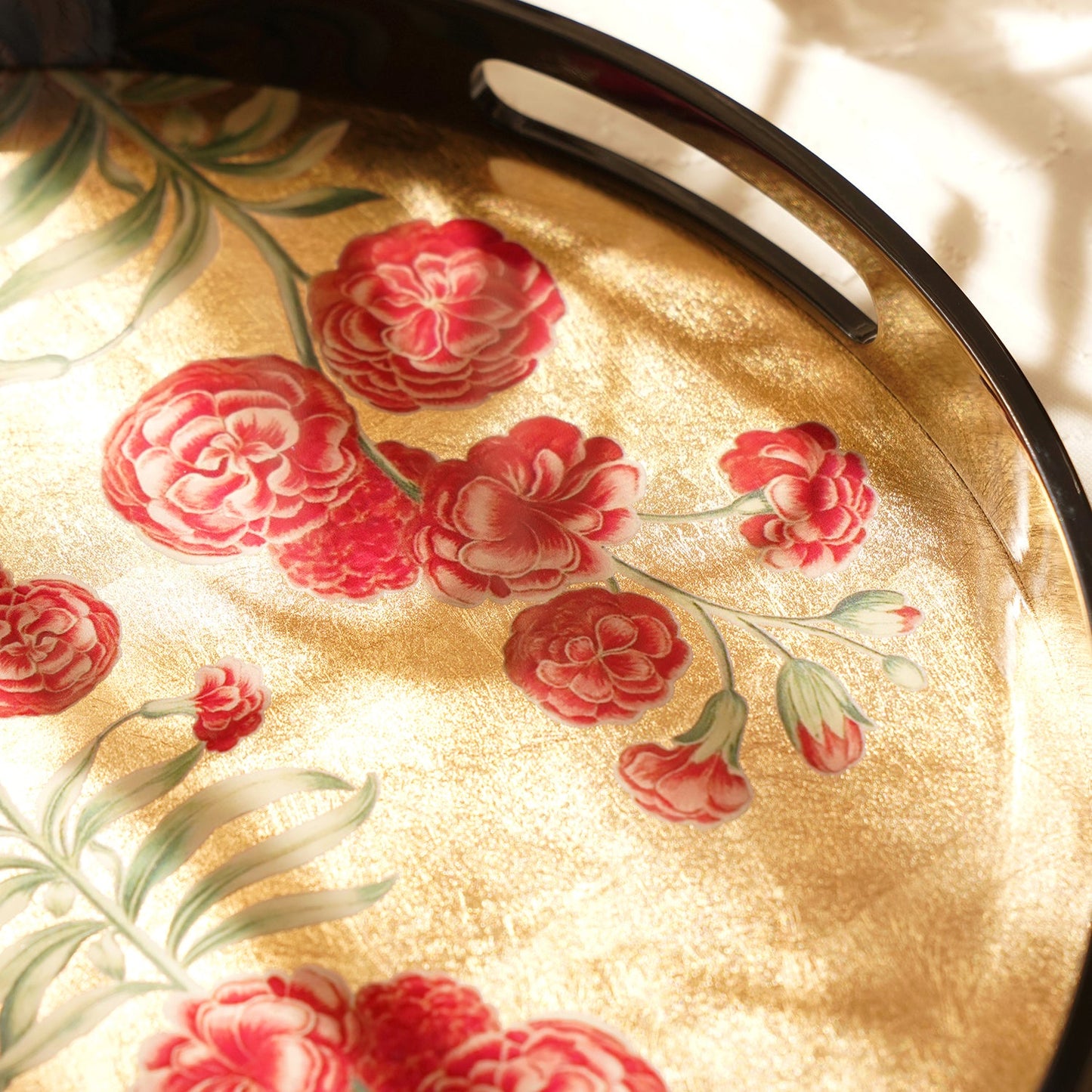 Gold Floral MDF Round Serving Tray
