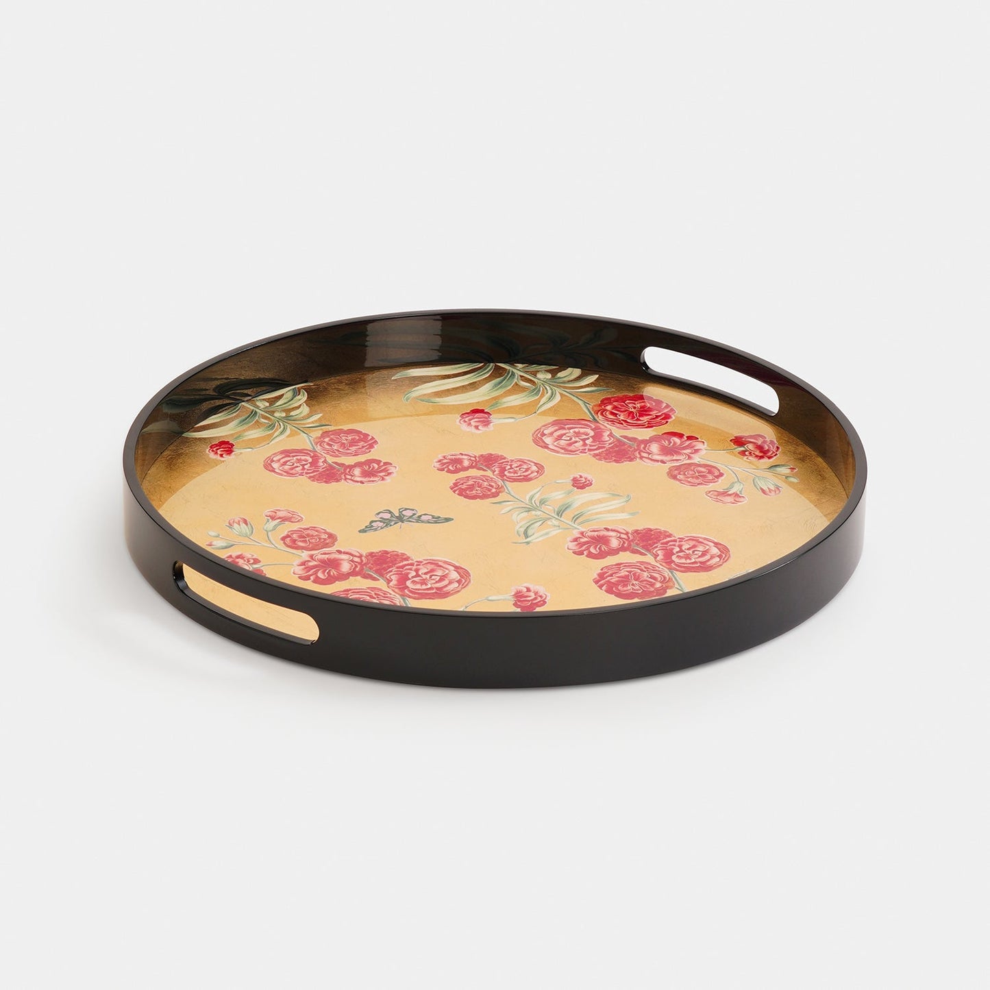 Gold Floral MDF Round Serving Tray