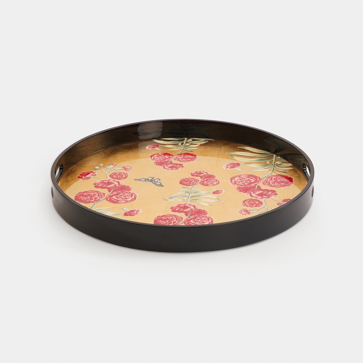 Gold Floral MDF Round Serving Tray