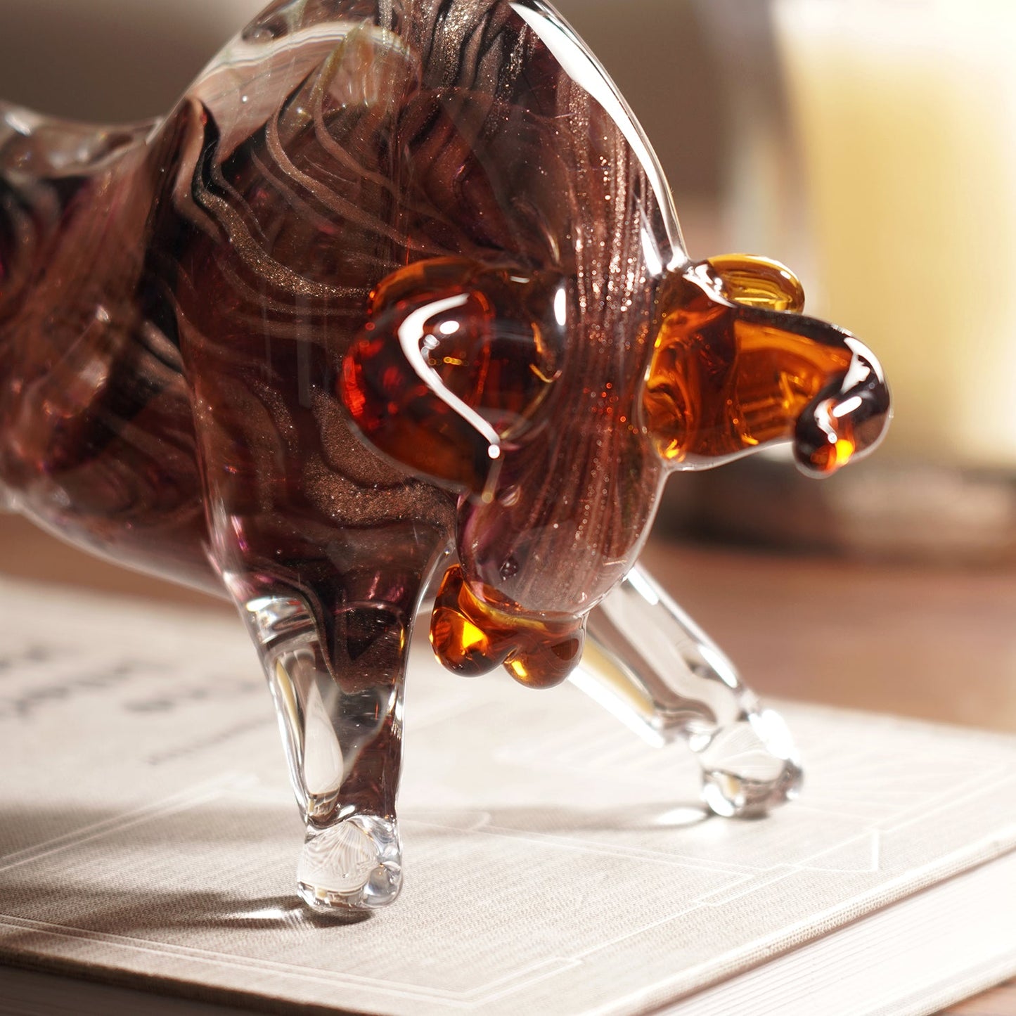 Dark Brown Handblown Glass Bull