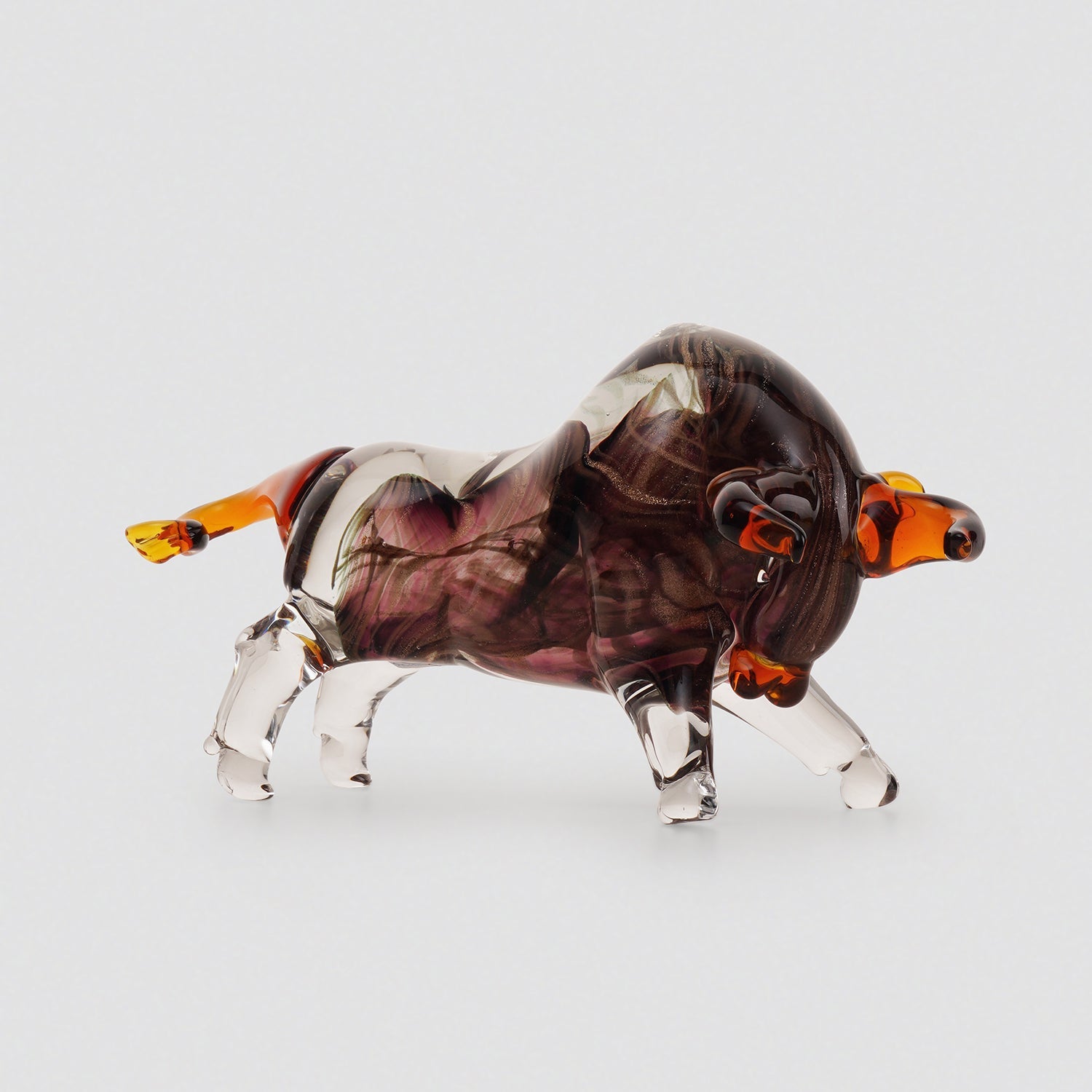Dark Brown Handblown Glass Bull