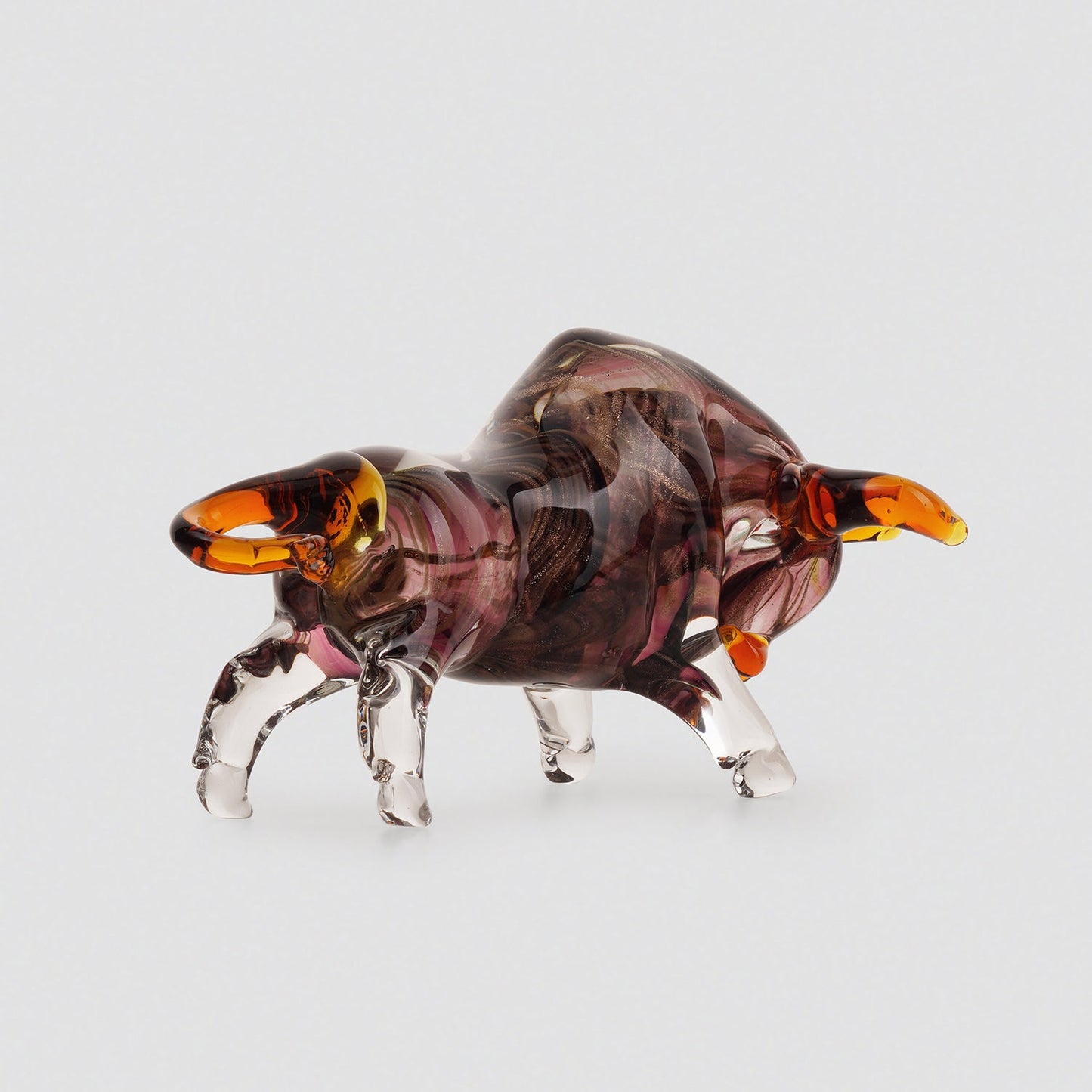 Dark Brown Handblown Glass Bull