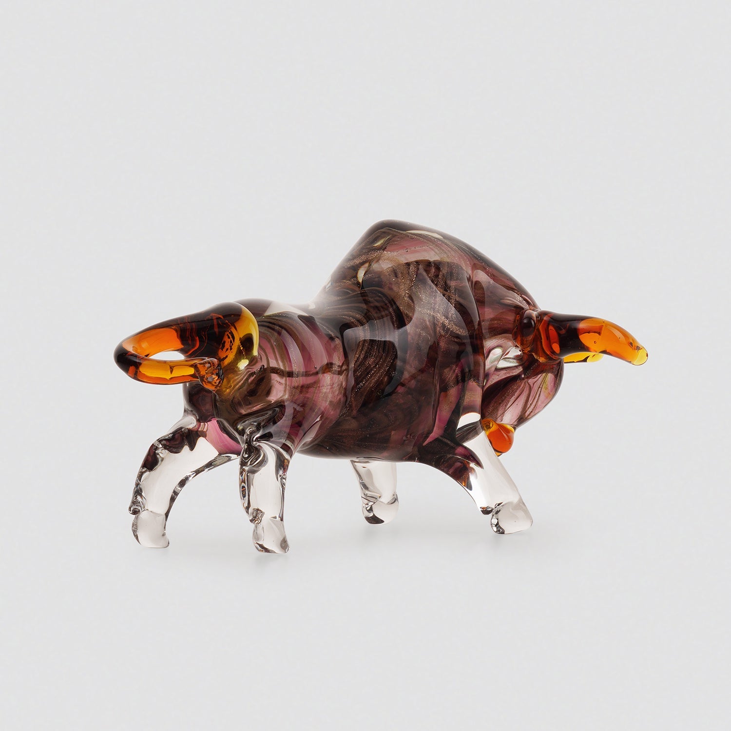 Dark Brown Handblown Glass Bull