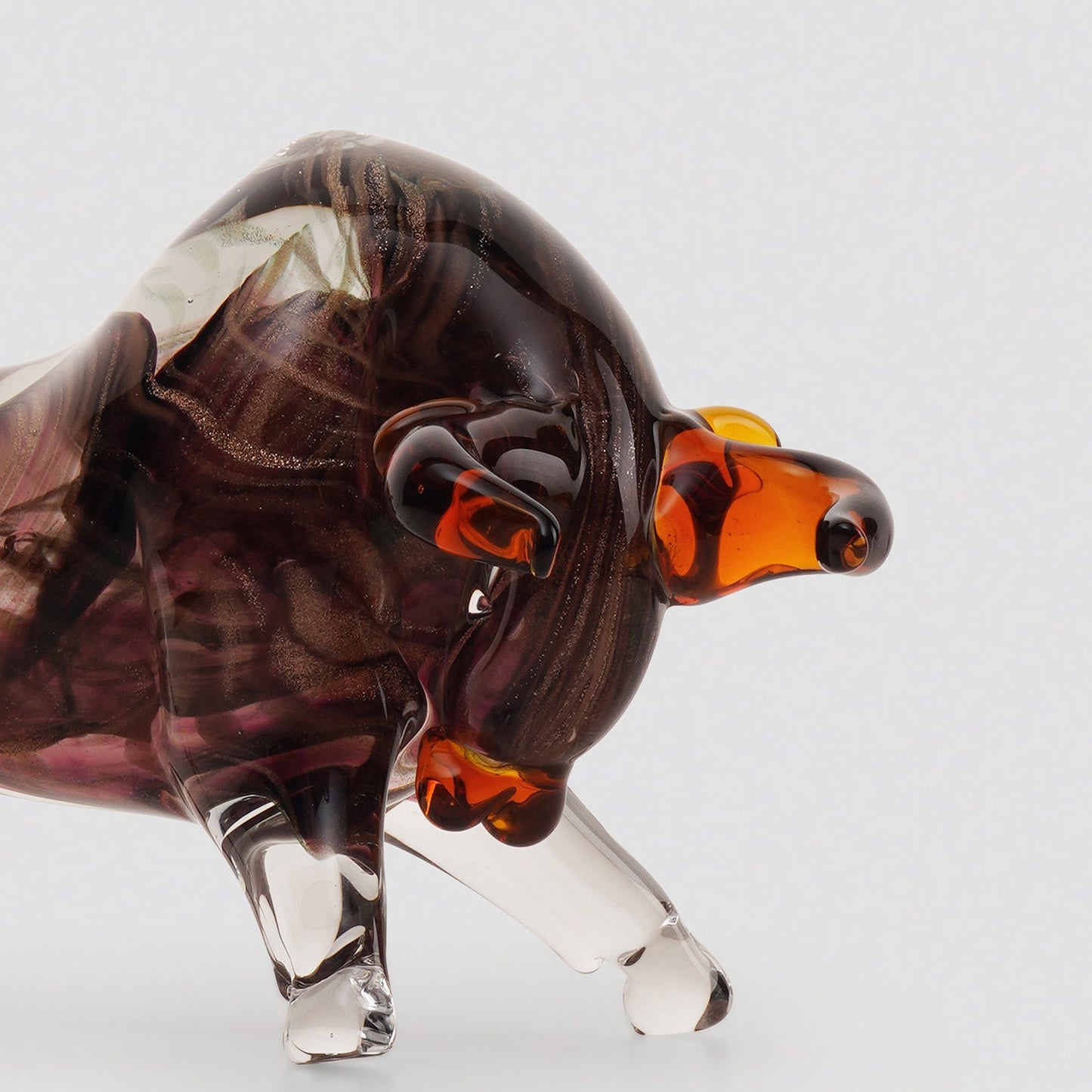 Dark Brown Handblown Glass Bull