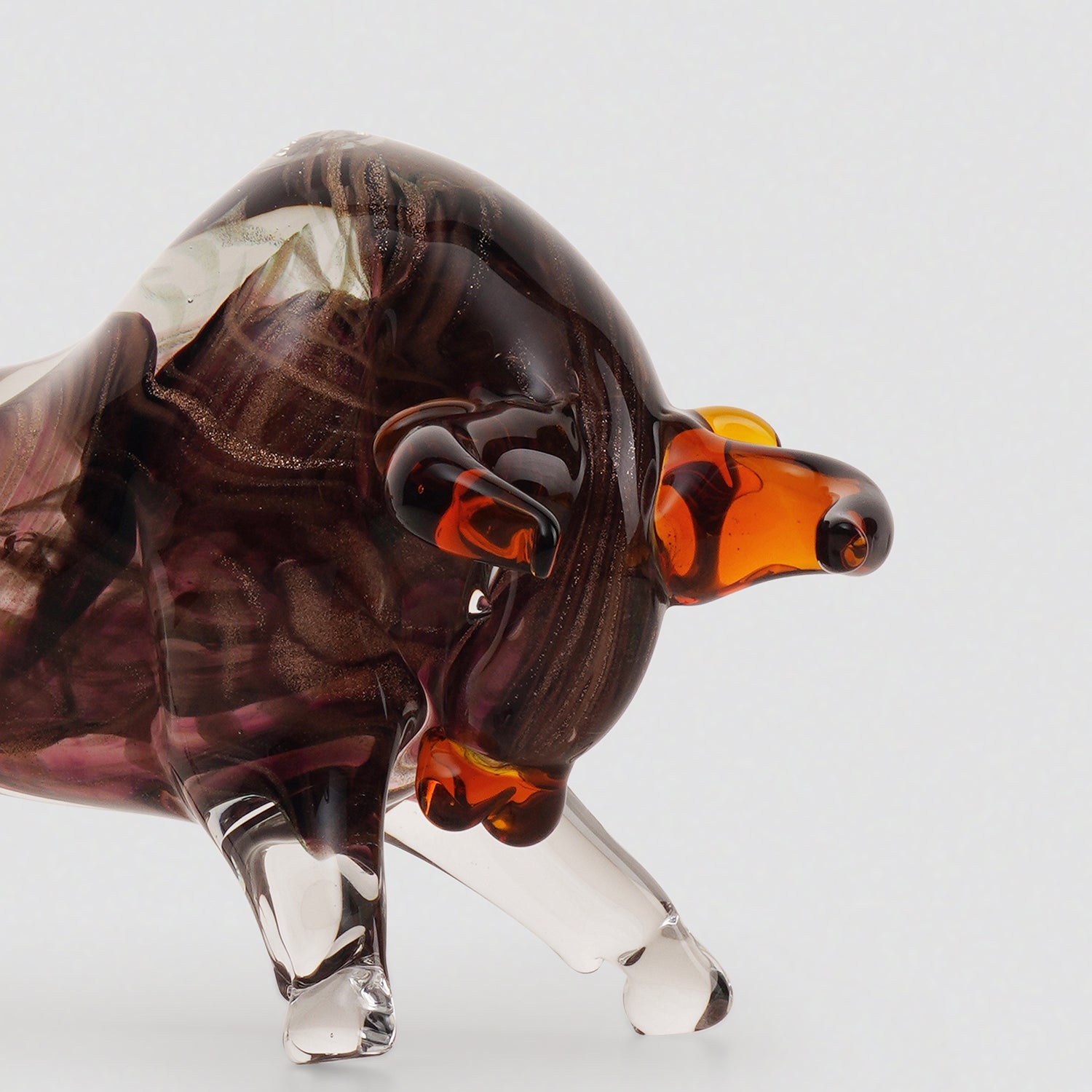 Dark Brown Handblown Glass Bull
