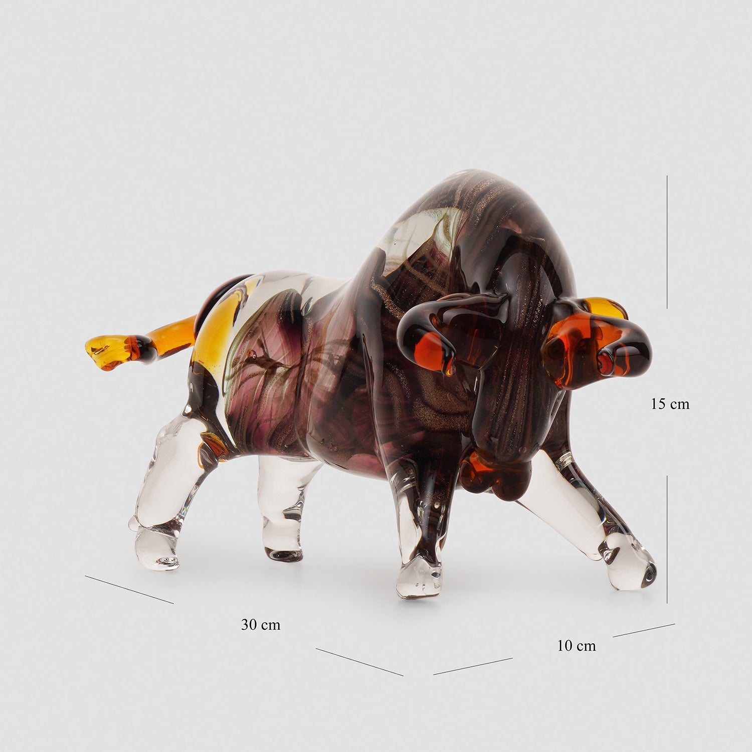 Dark Brown Handblown Glass Bull
