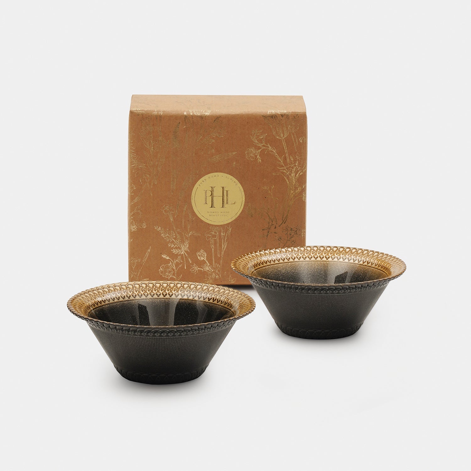Set of 2 Charcoal Embellished Glass Side Bowls