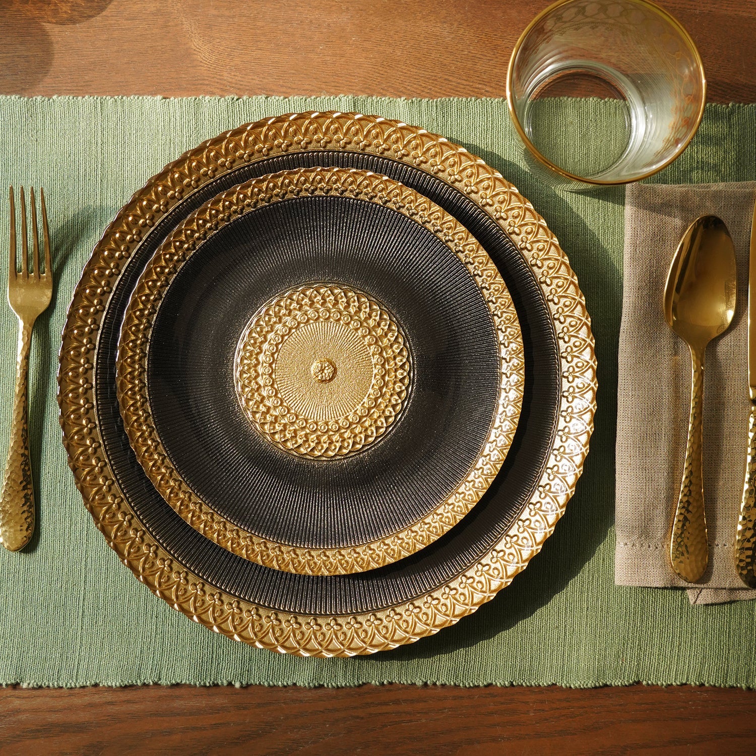 Set of 2 Charcoal Embellished Glass Dessert Plates